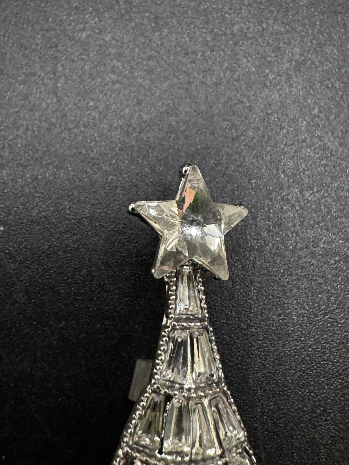 Rhinestone Christmas tree brooch, silver tone , festive jewellery