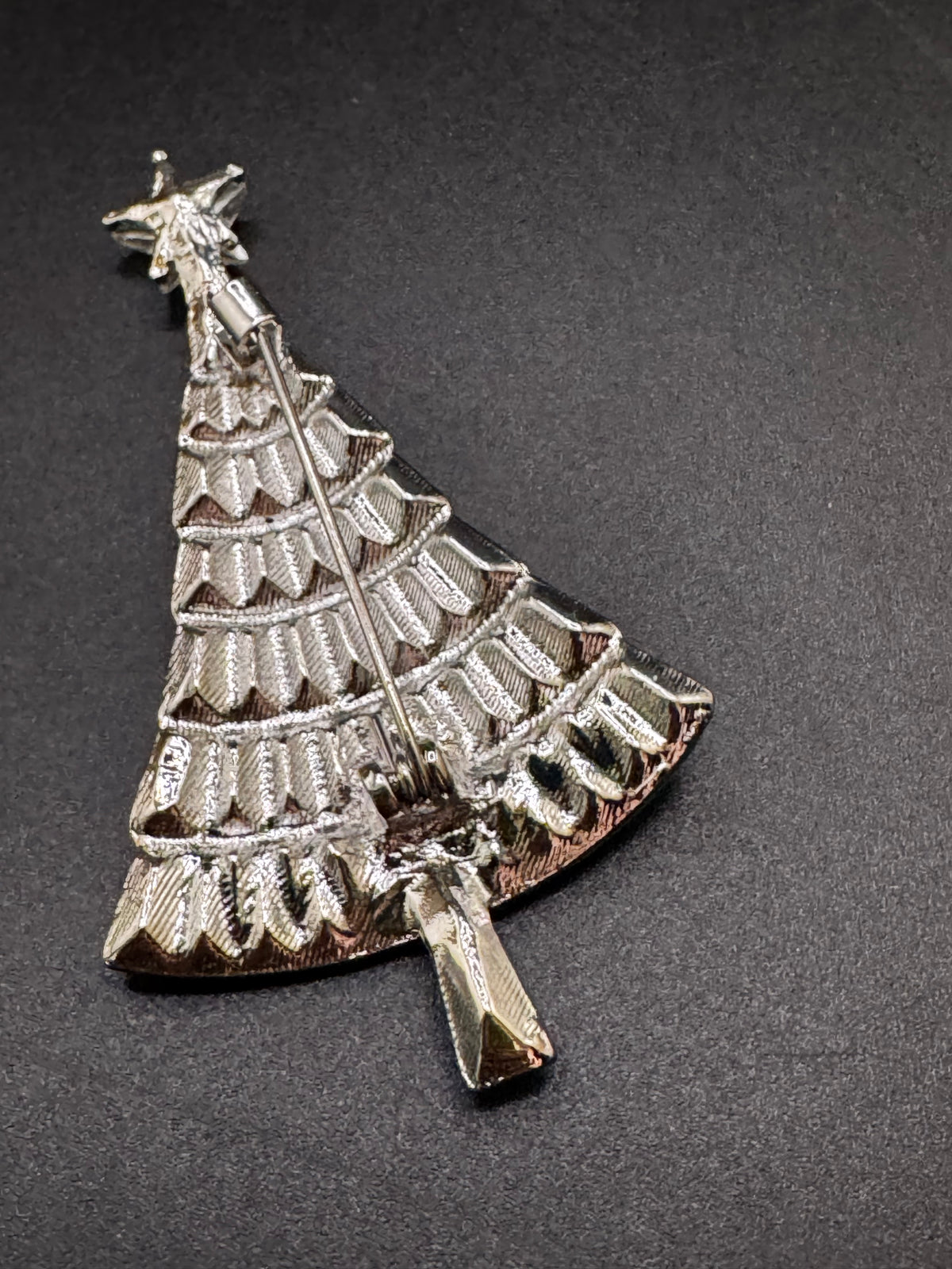 Rhinestone Christmas tree brooch, silver tone , festive jewellery