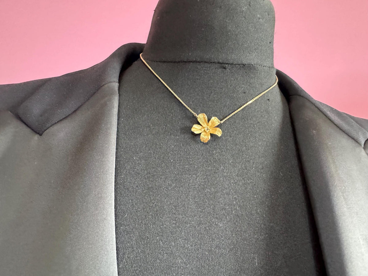 Grosse Flower Necklace, Gold Plated Rhinestone Pendant, 39-43 Cm