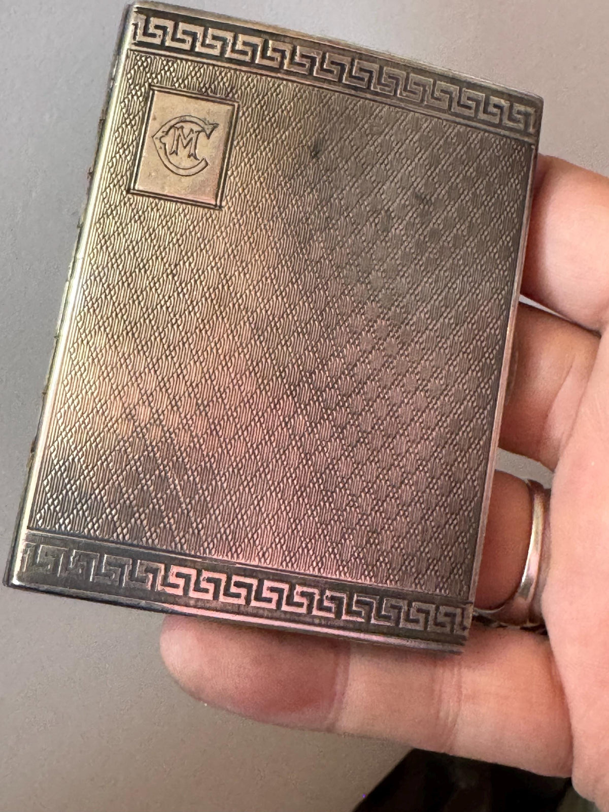 Art Deco Cigarette Case, Sterling Silver Greek Key, Monogrammed