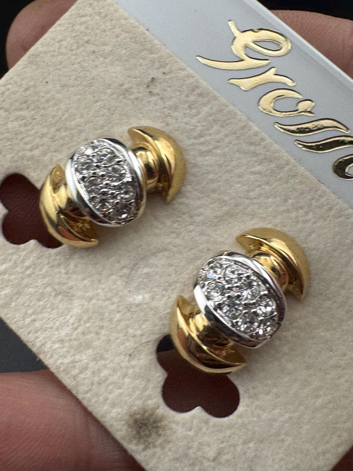 Grosse Clip On Earrings, Clear Rhinestone, German Gold Plated