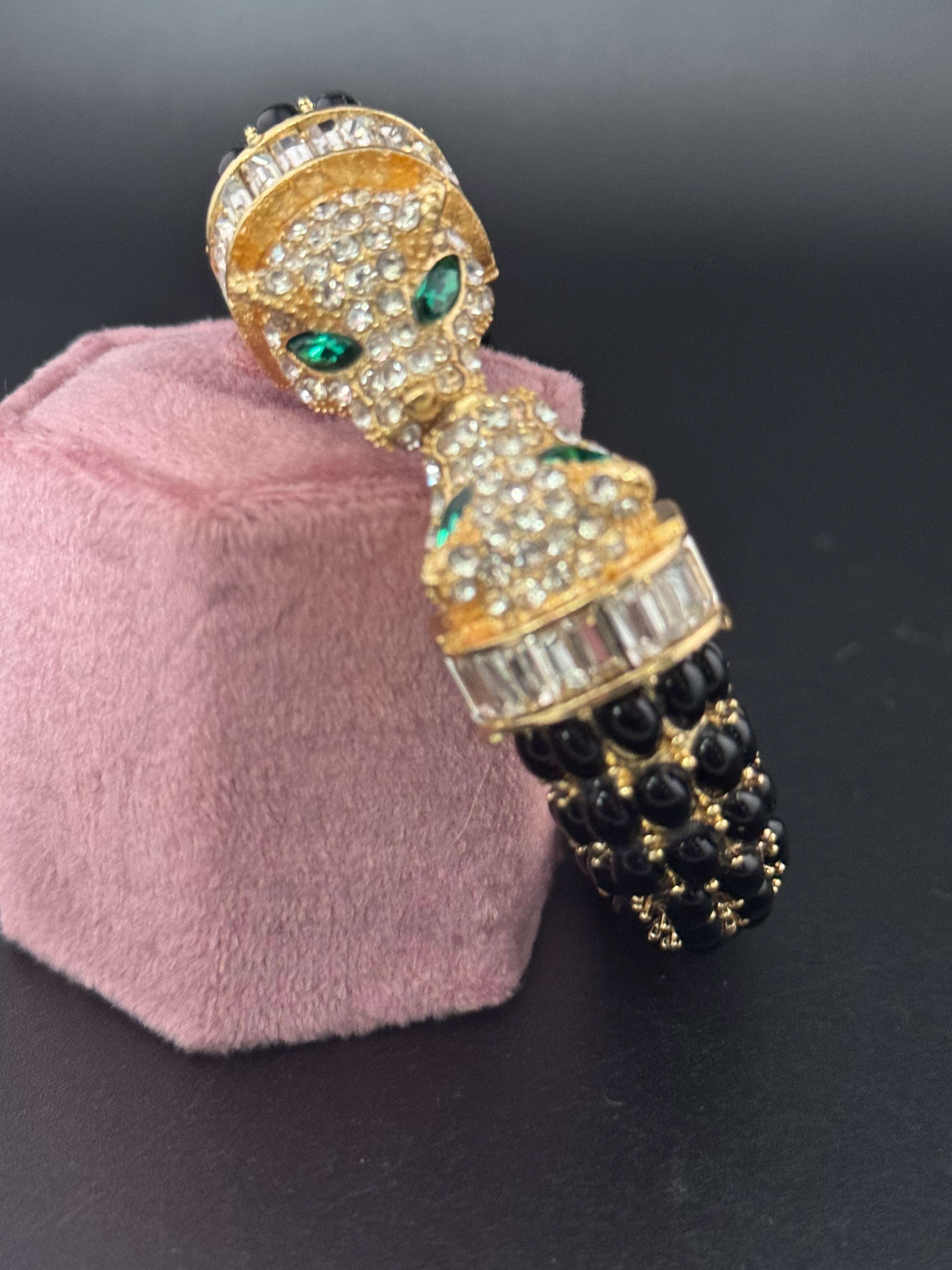 Classic black and gold Crystal Leopard clamper Bangle Animal Bracelets