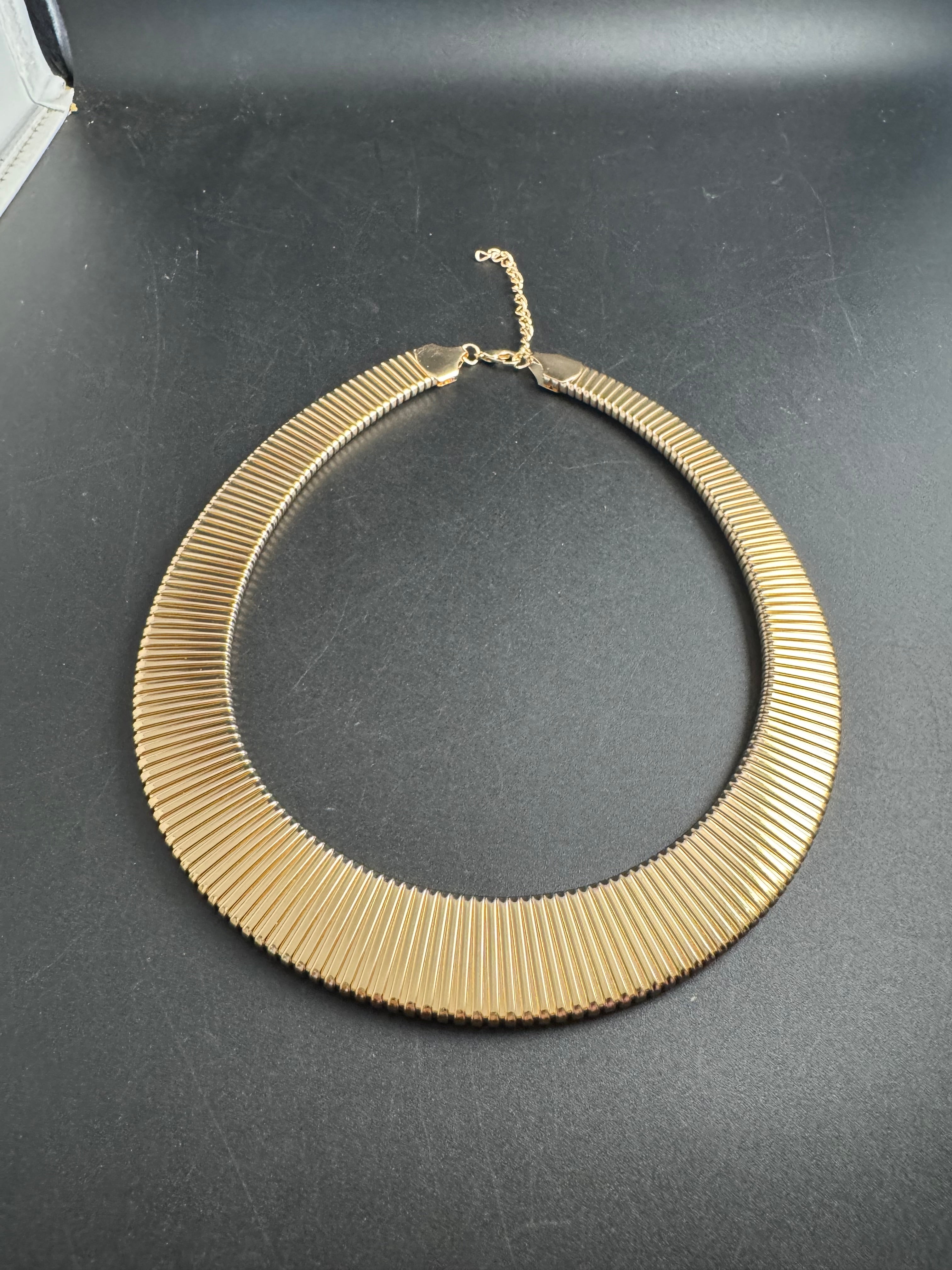 Gold wide omega choker necklace, classic fashion statement necklace