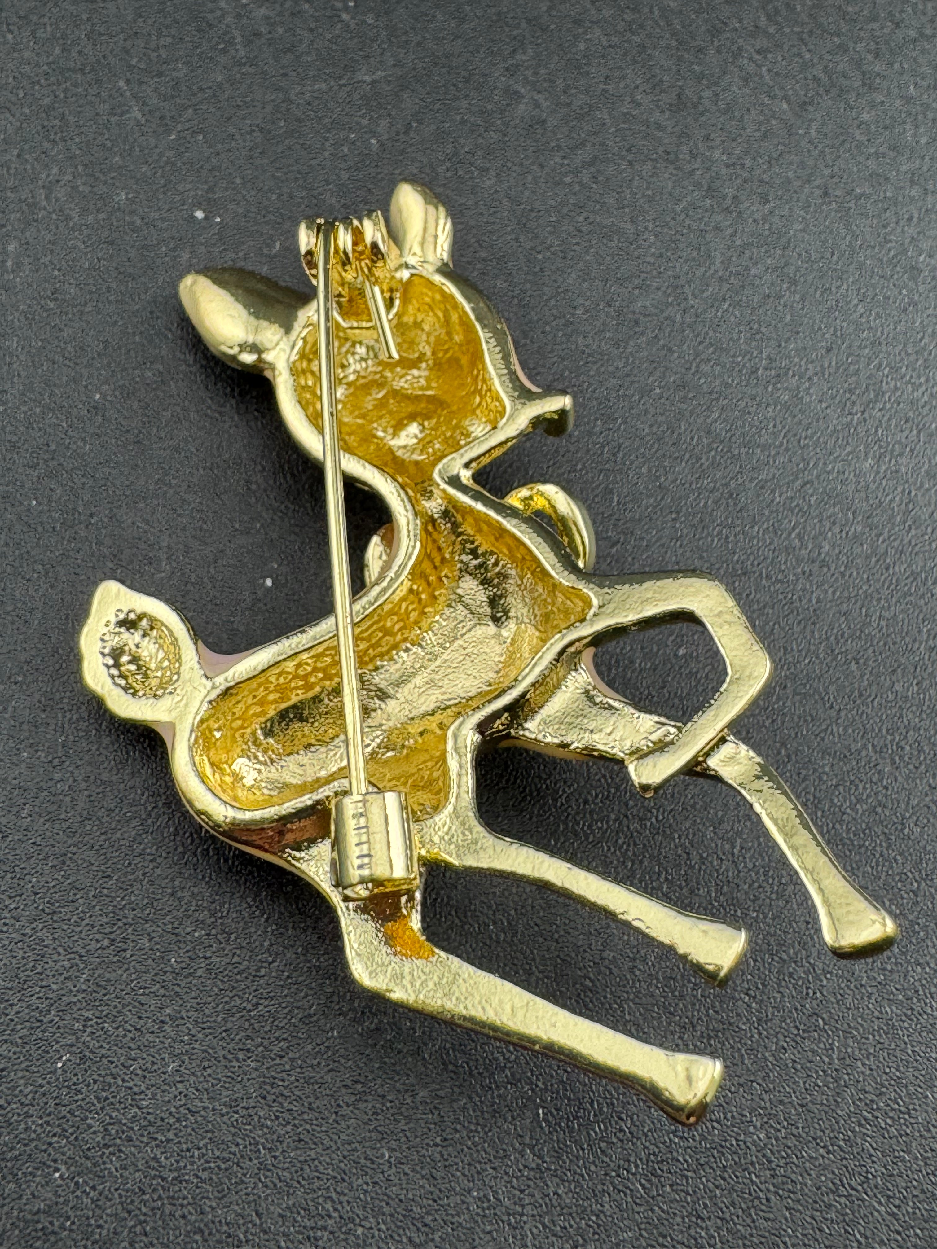 Cute pink Enamel deer Fawn Christmas brooch , woodland animal