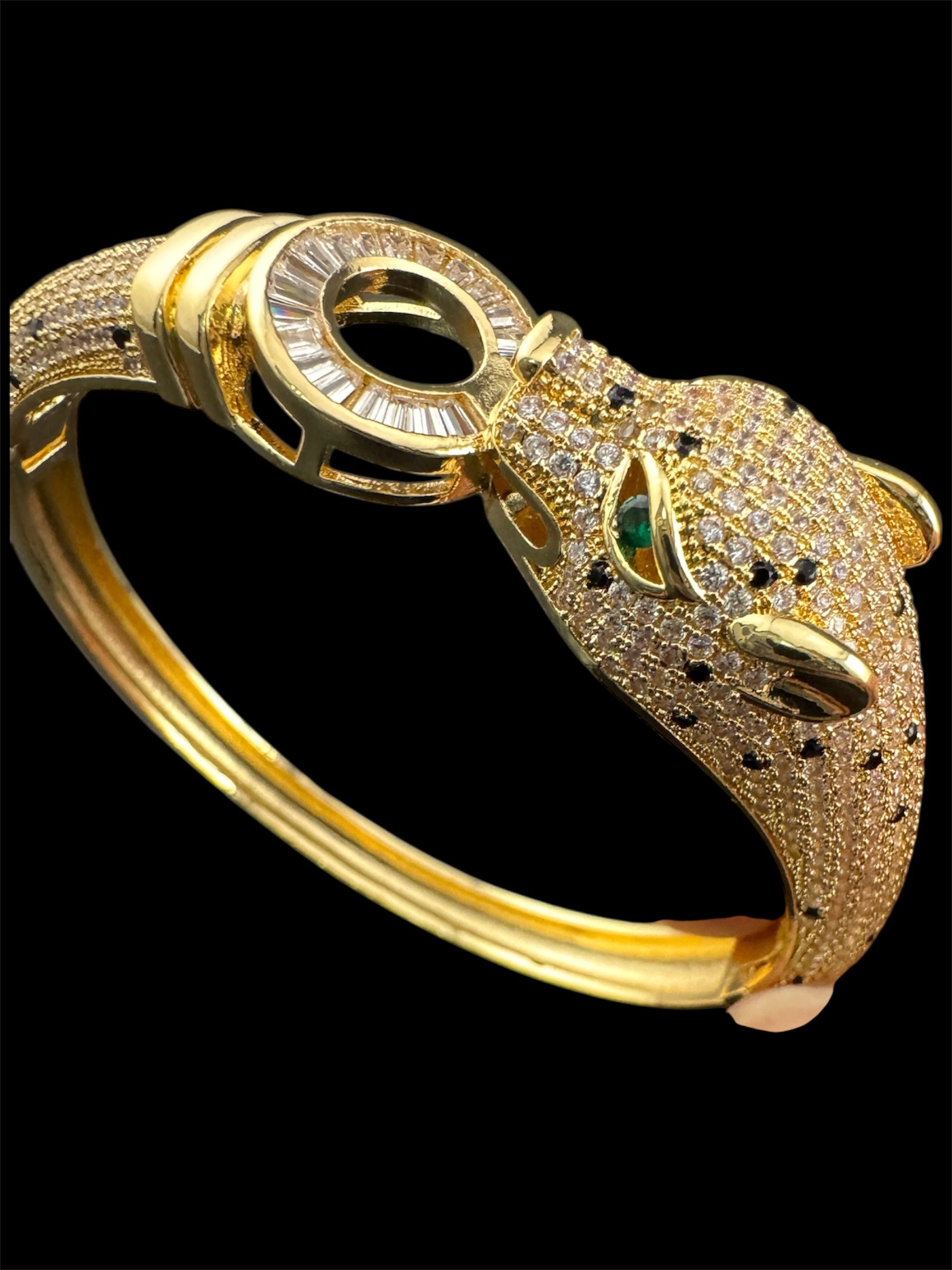 Classic big cat gold baguette rhinestone Crystal Leopard clamper Bangle Animal Bracelets
