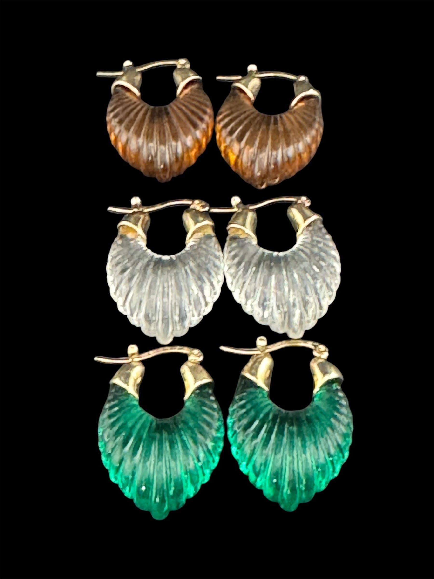 Brown acrylic gold tone pierced drop hoop earrings