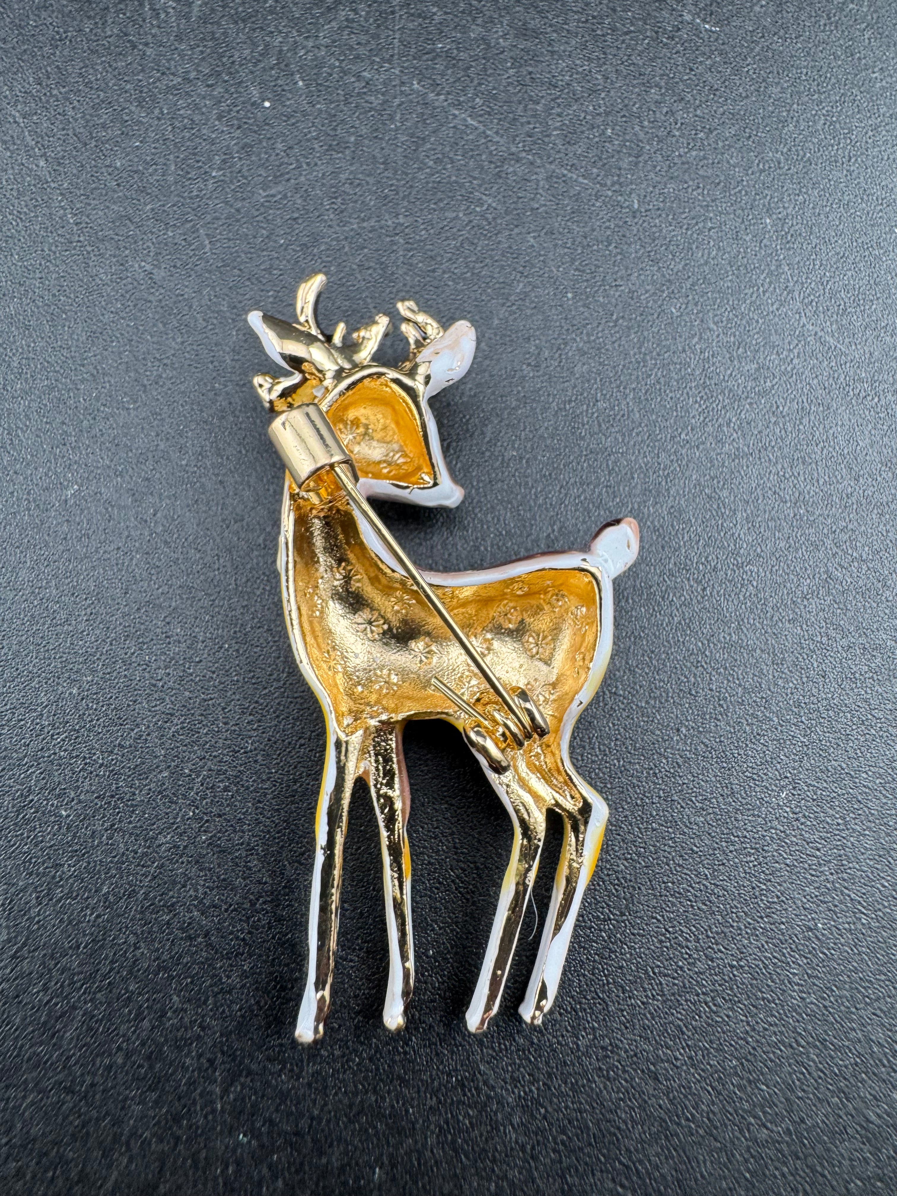 Cute Enamel deer Fawn Christmas brooch , woodland animal