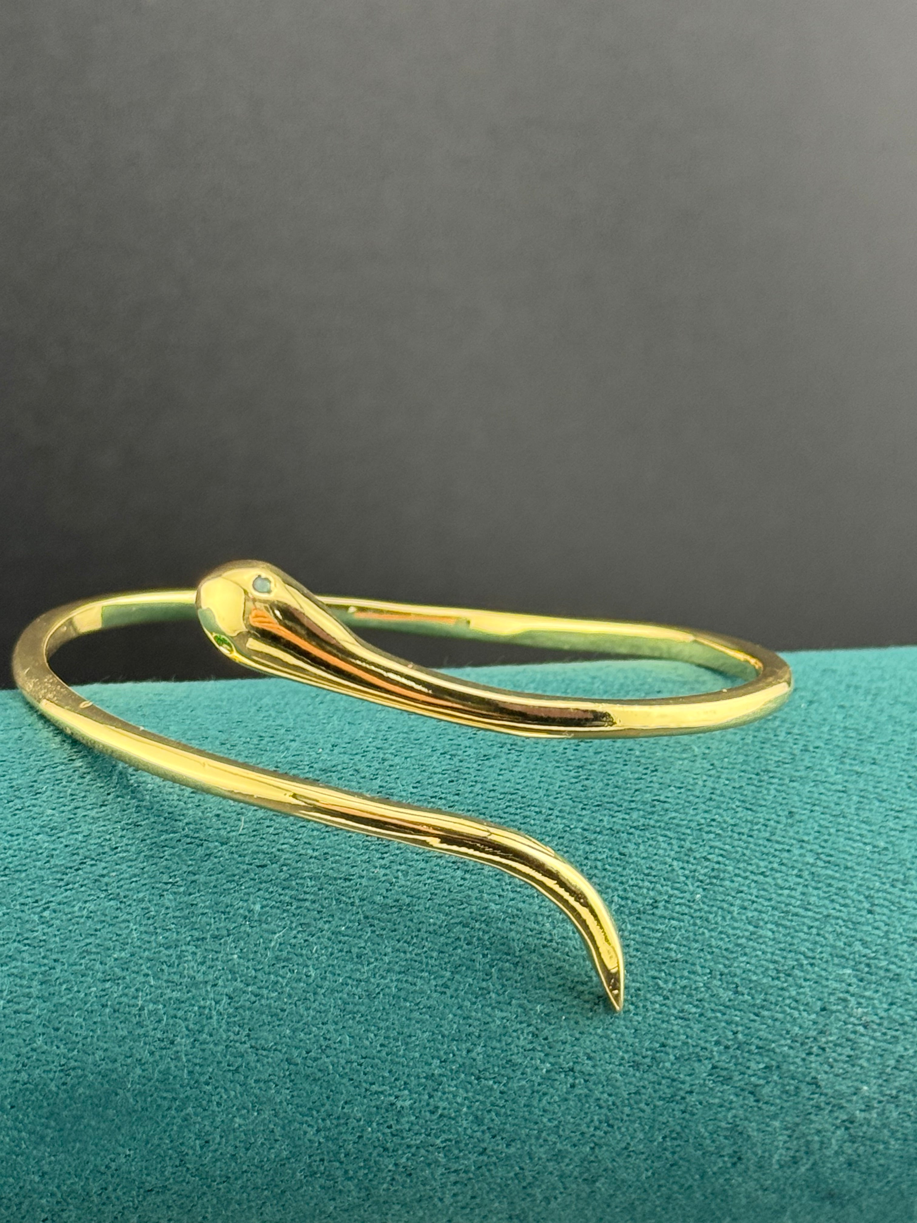 High end Gold plated wrap snake bangle bracelet with emerald eyes