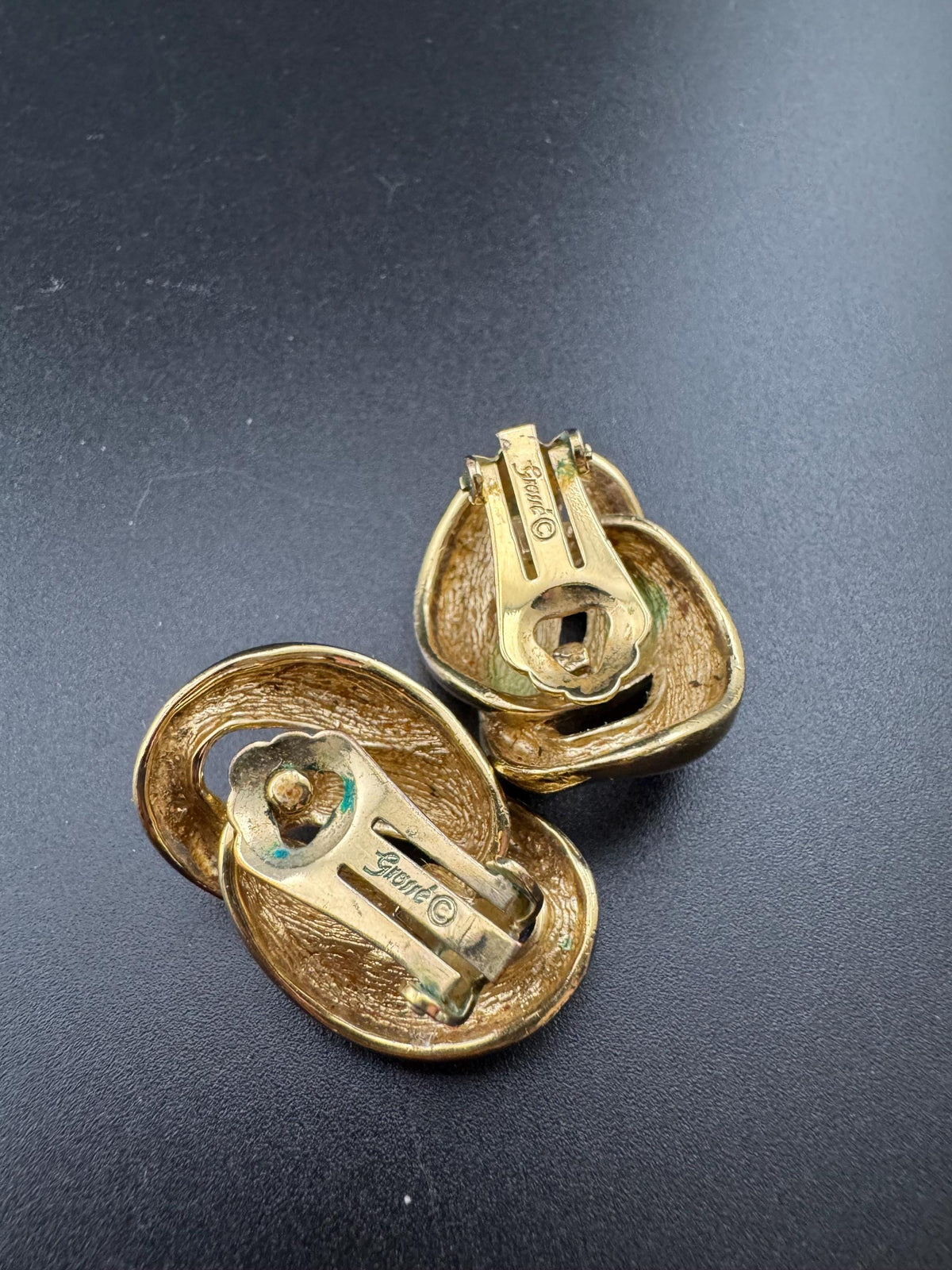 Vintage Grosse Earrings, Signed Gold Love Knot Clip-Ons
