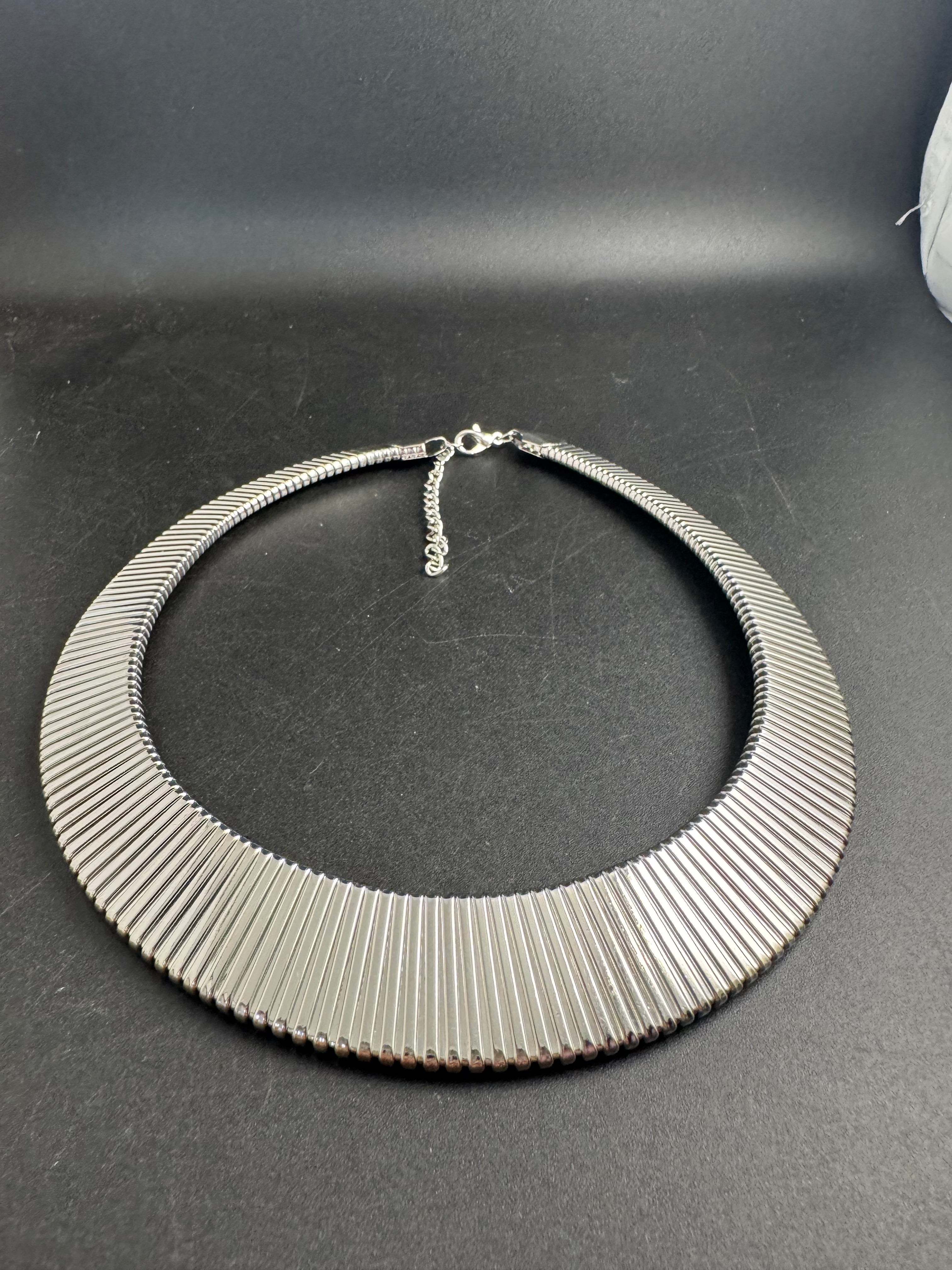 Silver wide omega choker necklace, classic fashion necklace