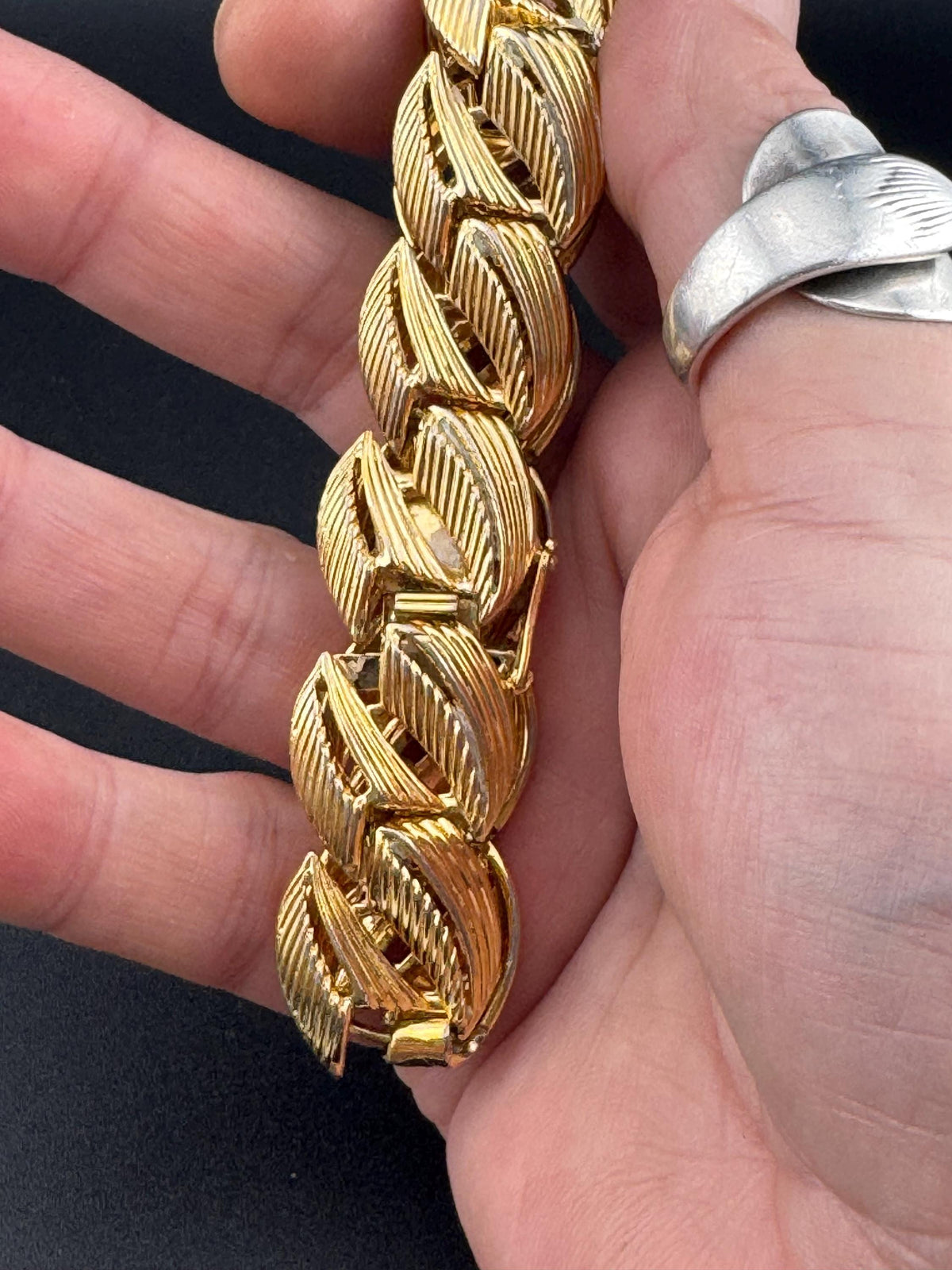 Grosse Gold Bracelet, Signed Vintage Panel Cuff, 19.5Cm