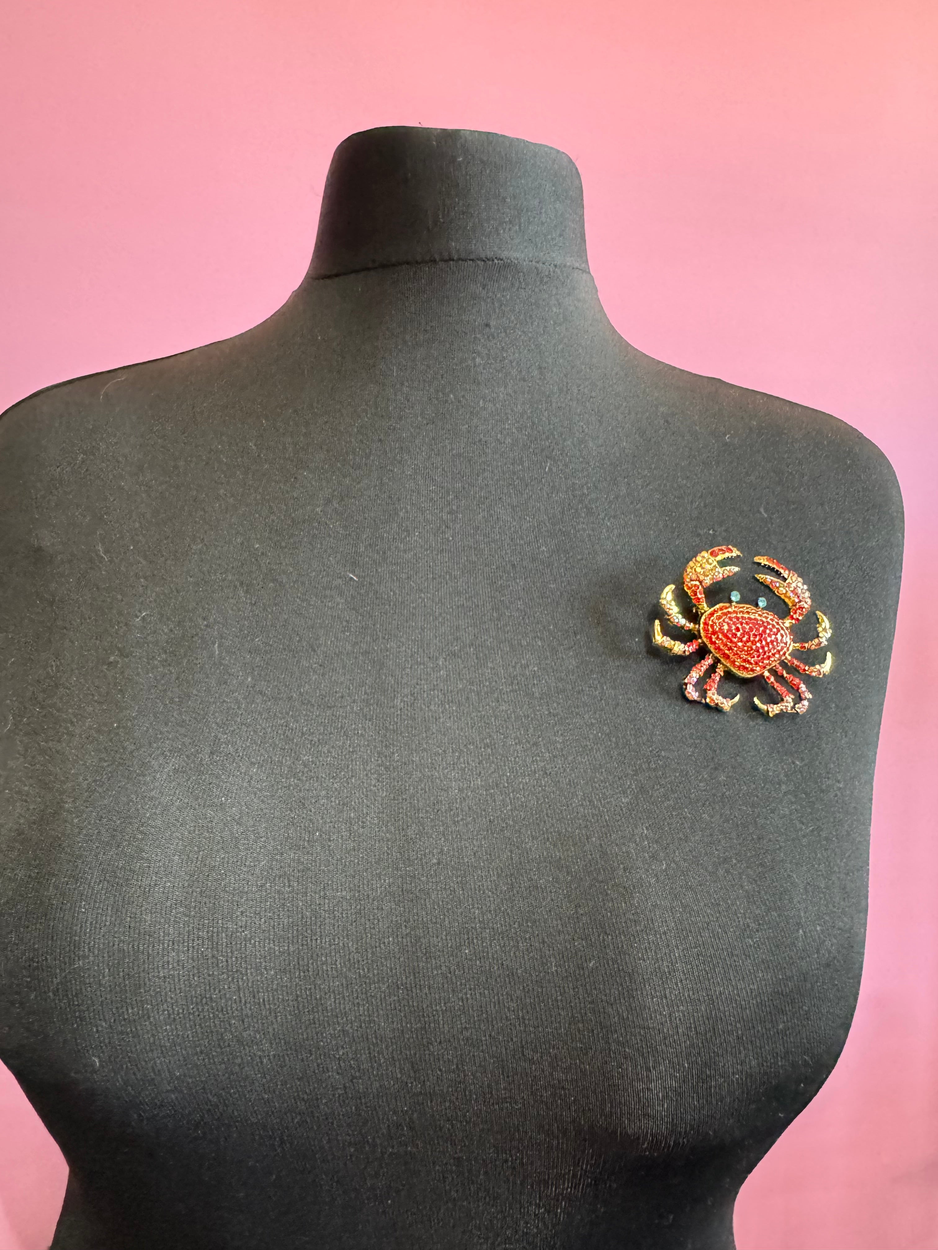 Large Red rhinestone crystal nautical crab brooch