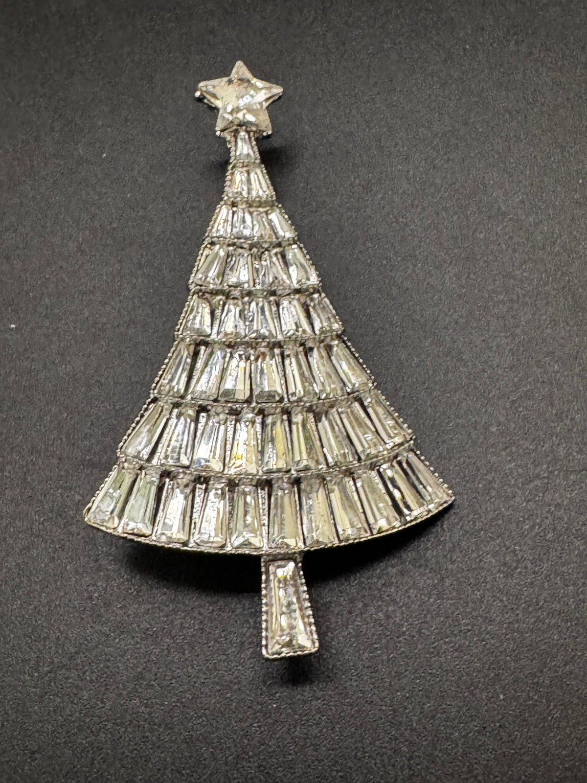 Rhinestone Christmas tree brooch, silver tone , festive jewellery