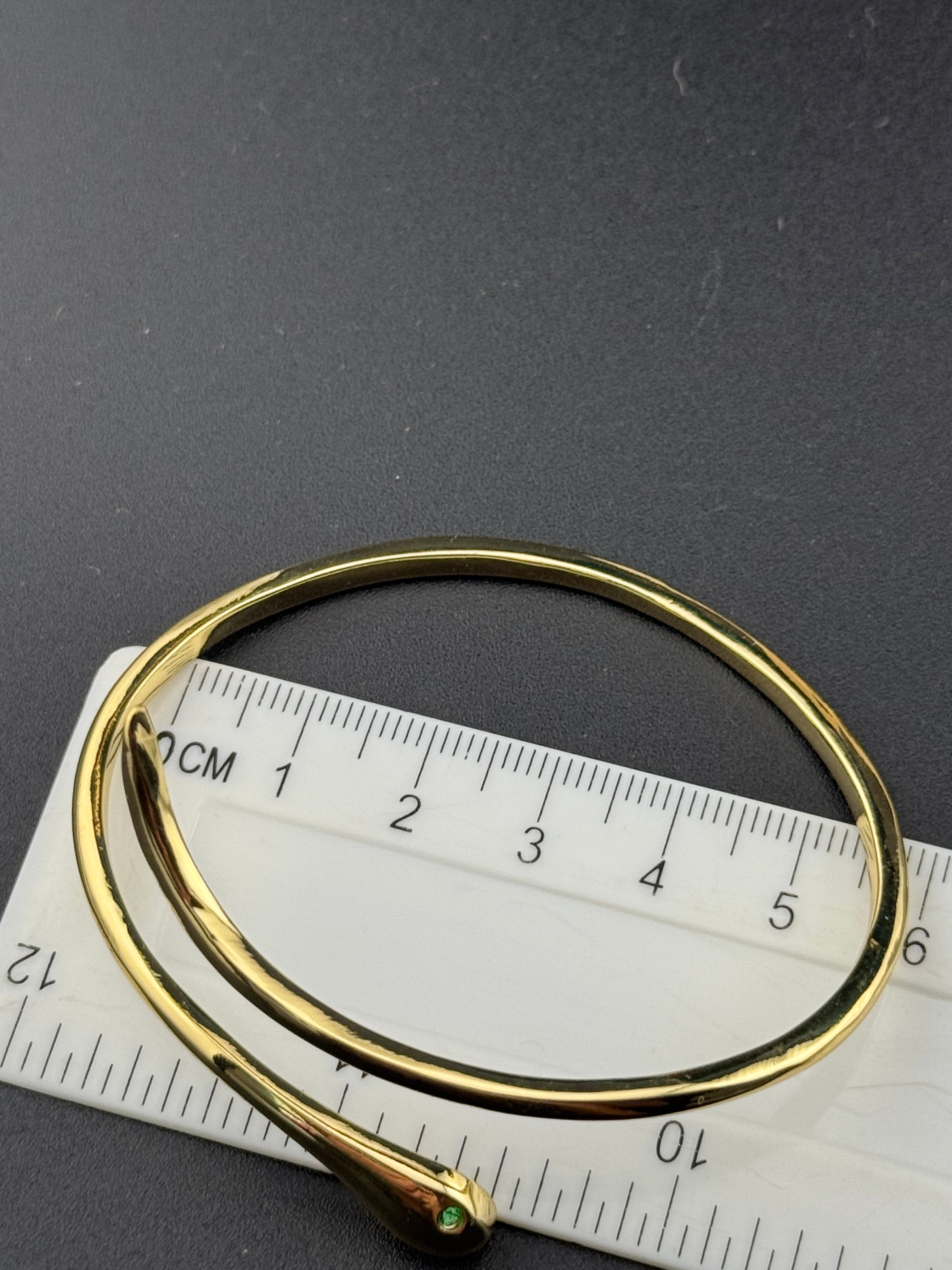 High end Gold plated wrap snake bangle bracelet with emerald eyes