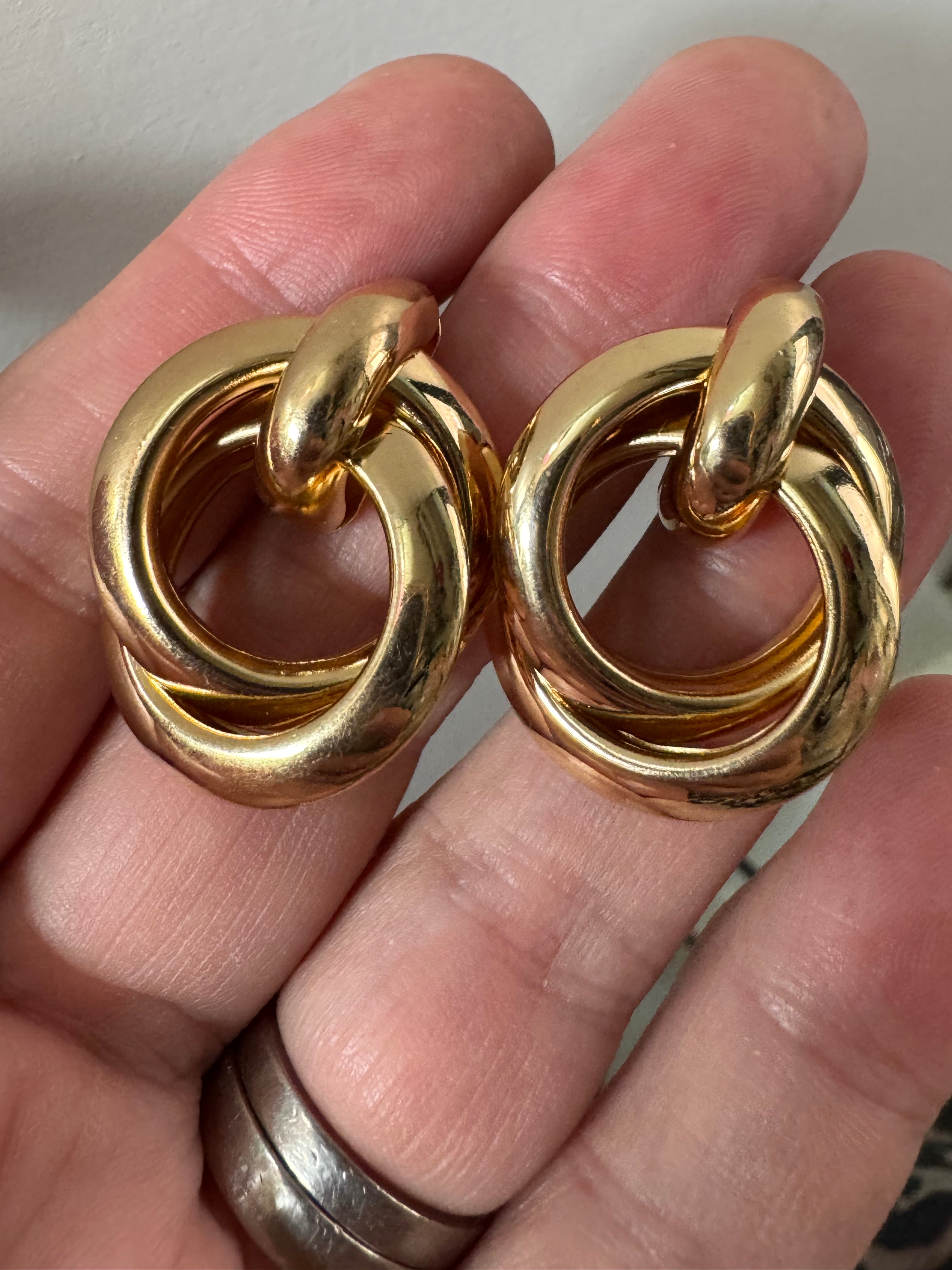 Gold tube door knocker knot stud earrings