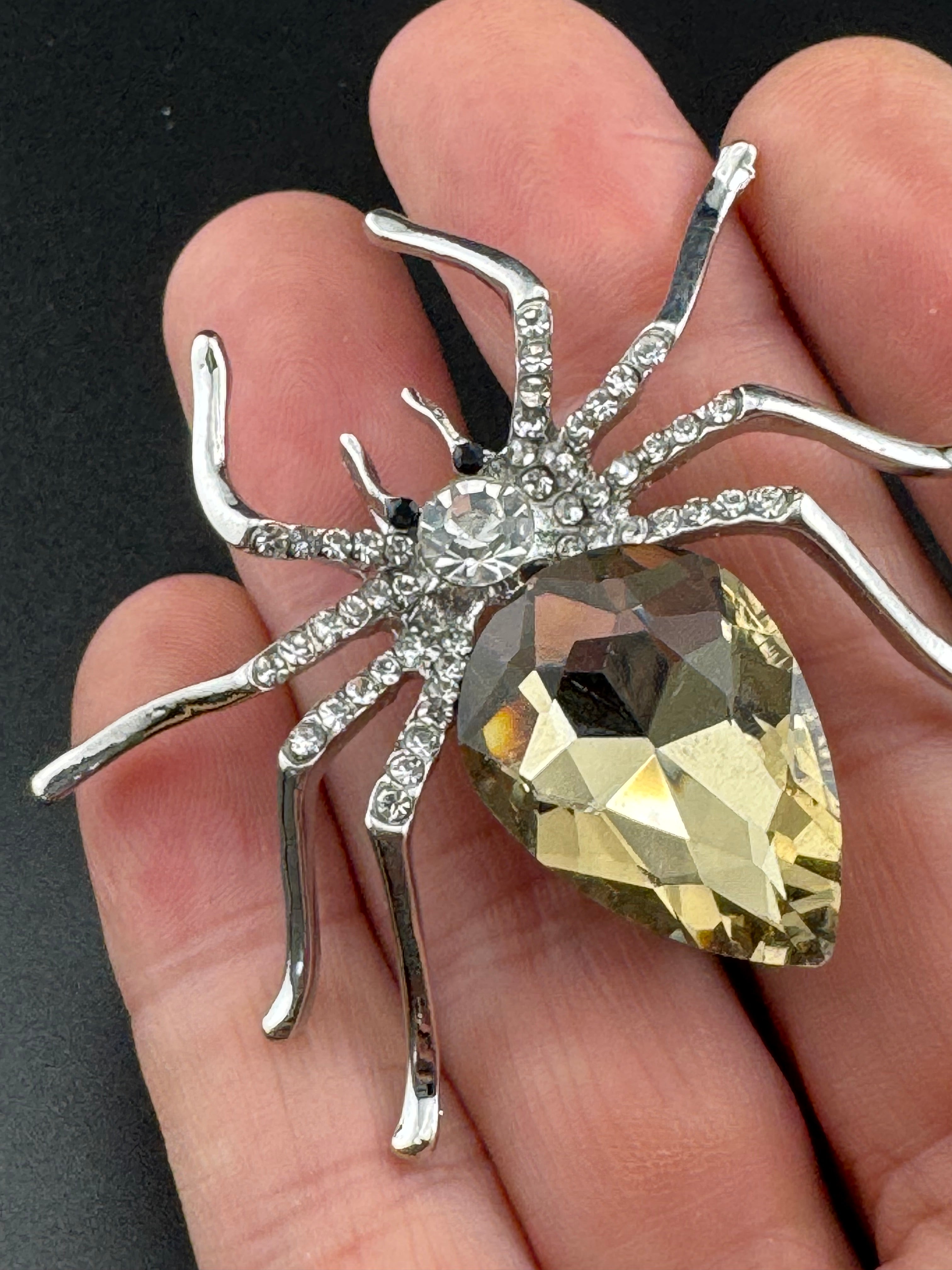 Large spider bug brooch with citrine diamanté