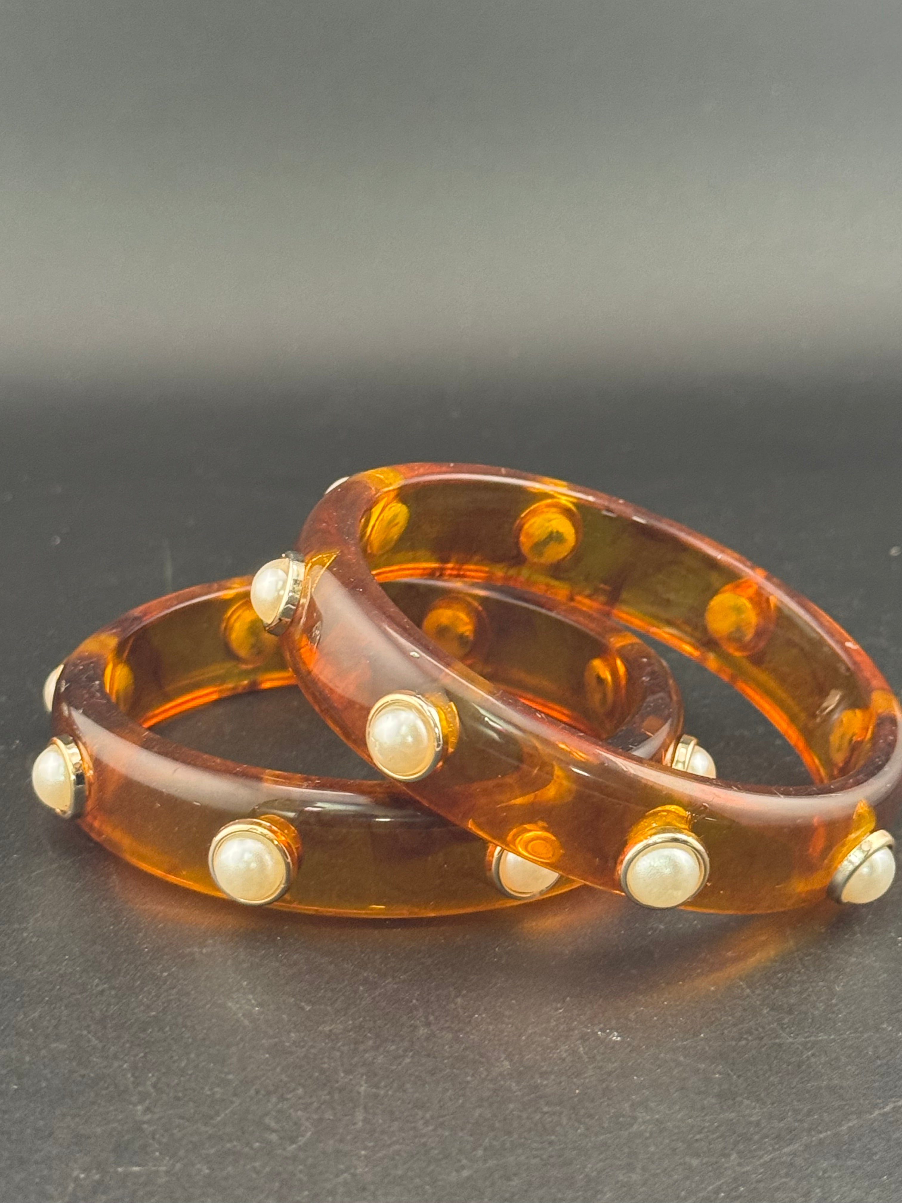 Faux tortoiseshell slim brown acrylic pearl plastic bangle bracelet
