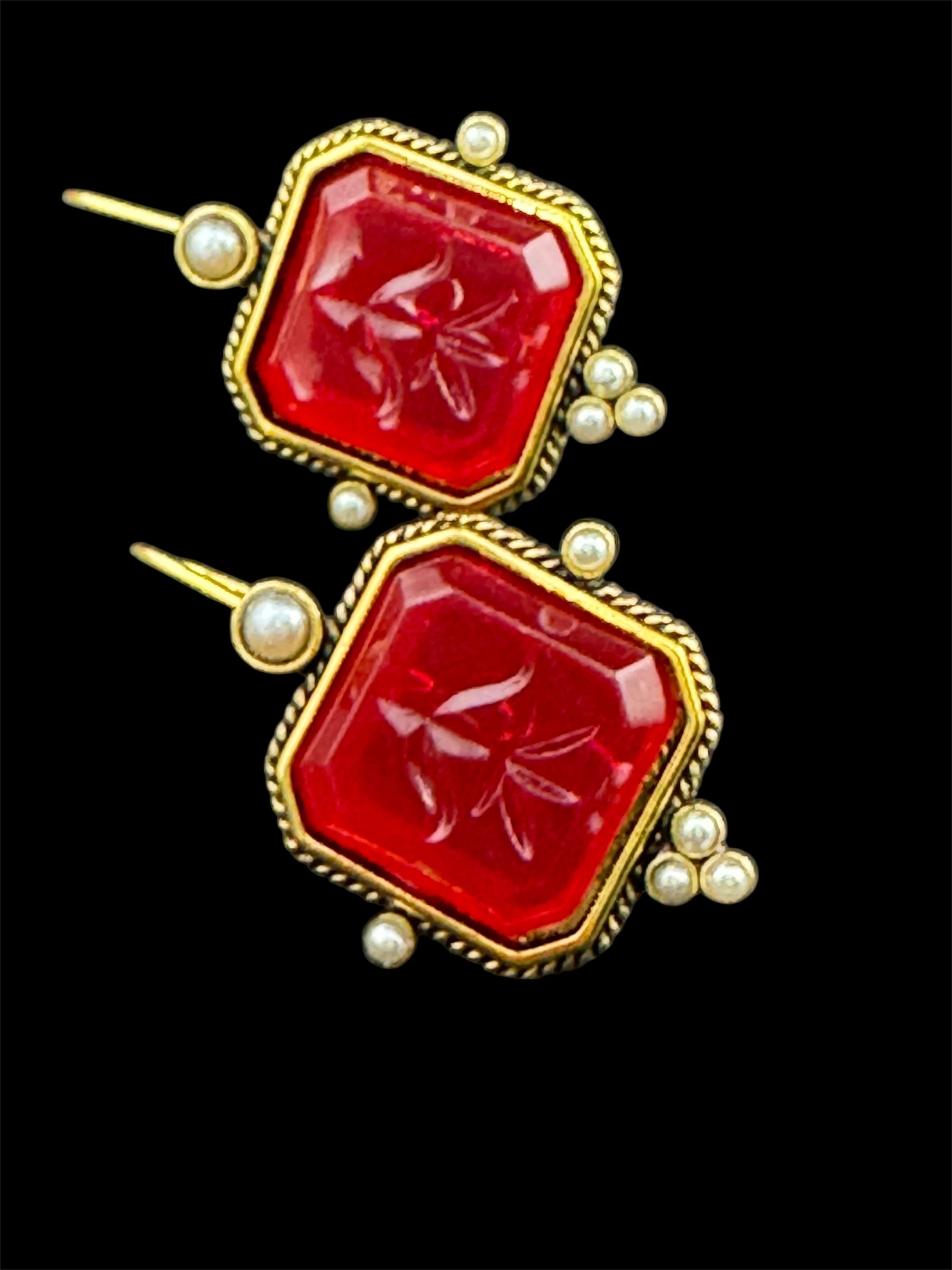 Victorian style emerald ruby and sapphire seed pearl drop earrings