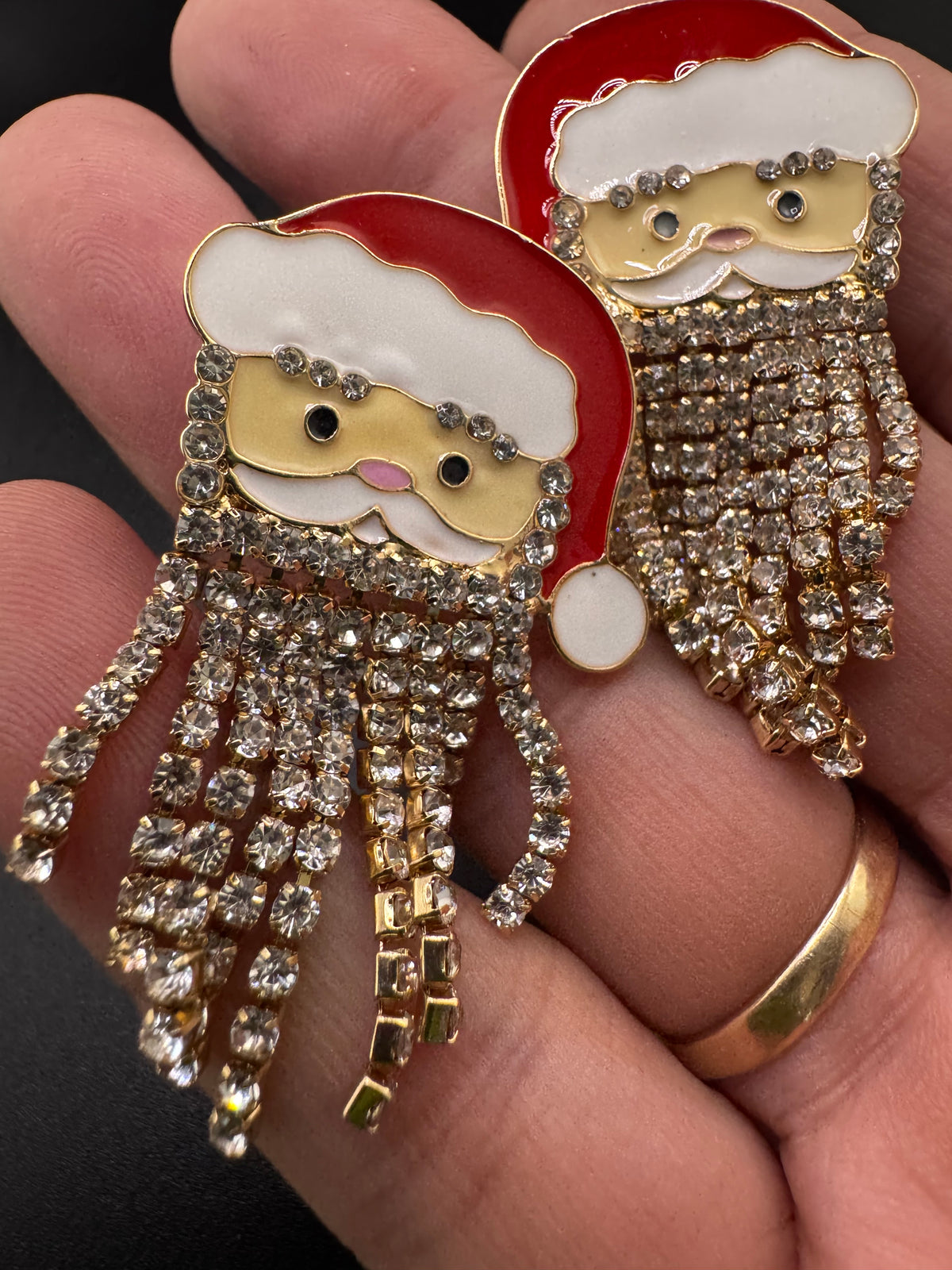 Sparkly rhinestone Father Christmas Santa Claus earrings