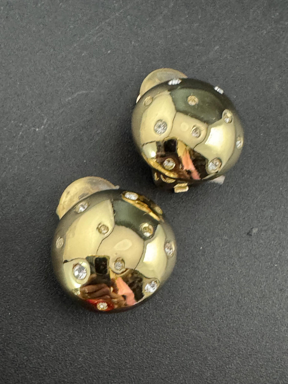 Grosse Clip On Earrings, Gold Plated Domed Rhinestone Vintage Studs