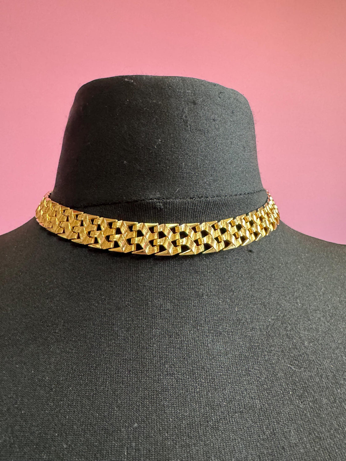Grosse Gold Choker, Signed 1965 Gold Plated Flat Chain Necklace