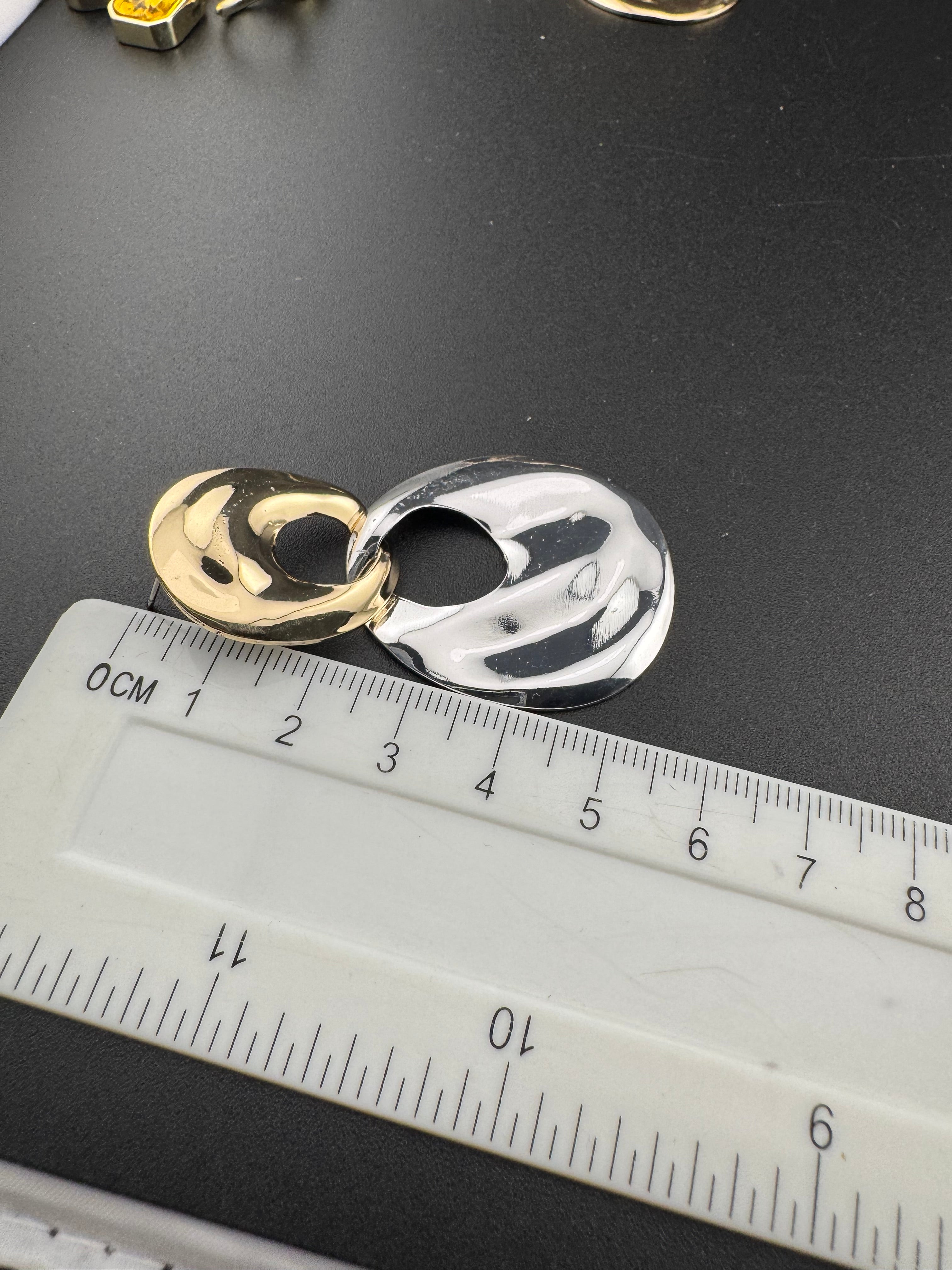 80s style silver and gold tone oversized door knocker clip on earrings
