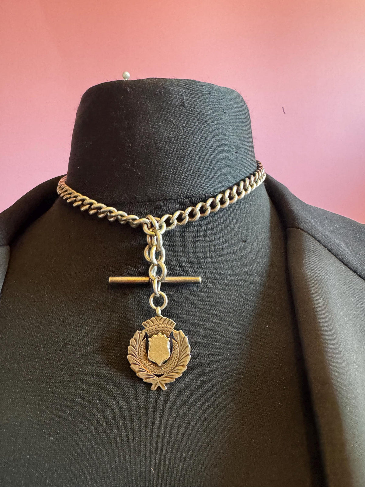 Antique Silver Albert Chain, 925 Sterling Double Watch Chain 41Cm