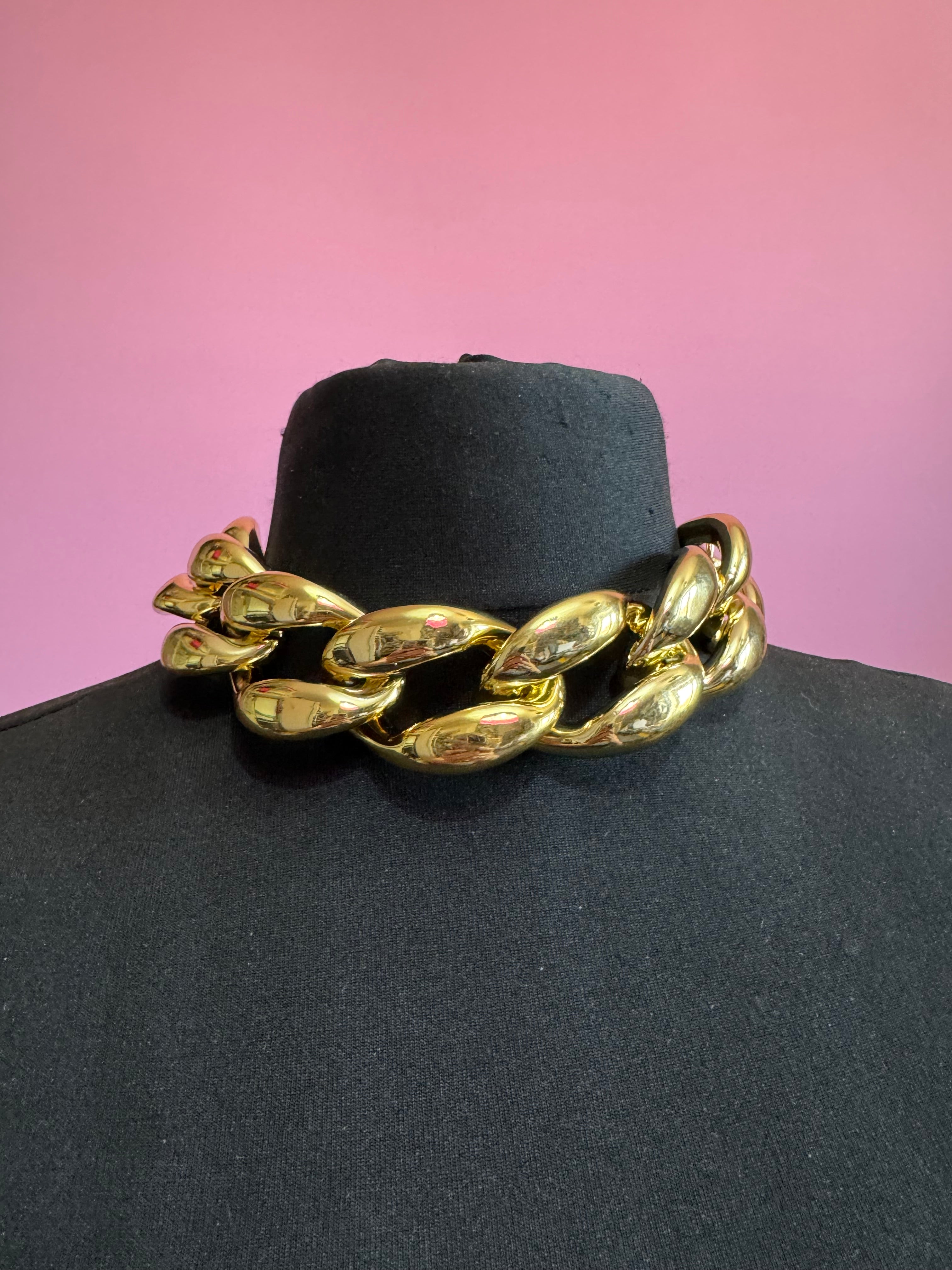 Chunky gold acrylic curb link choker necklace, oversized statement jewellery