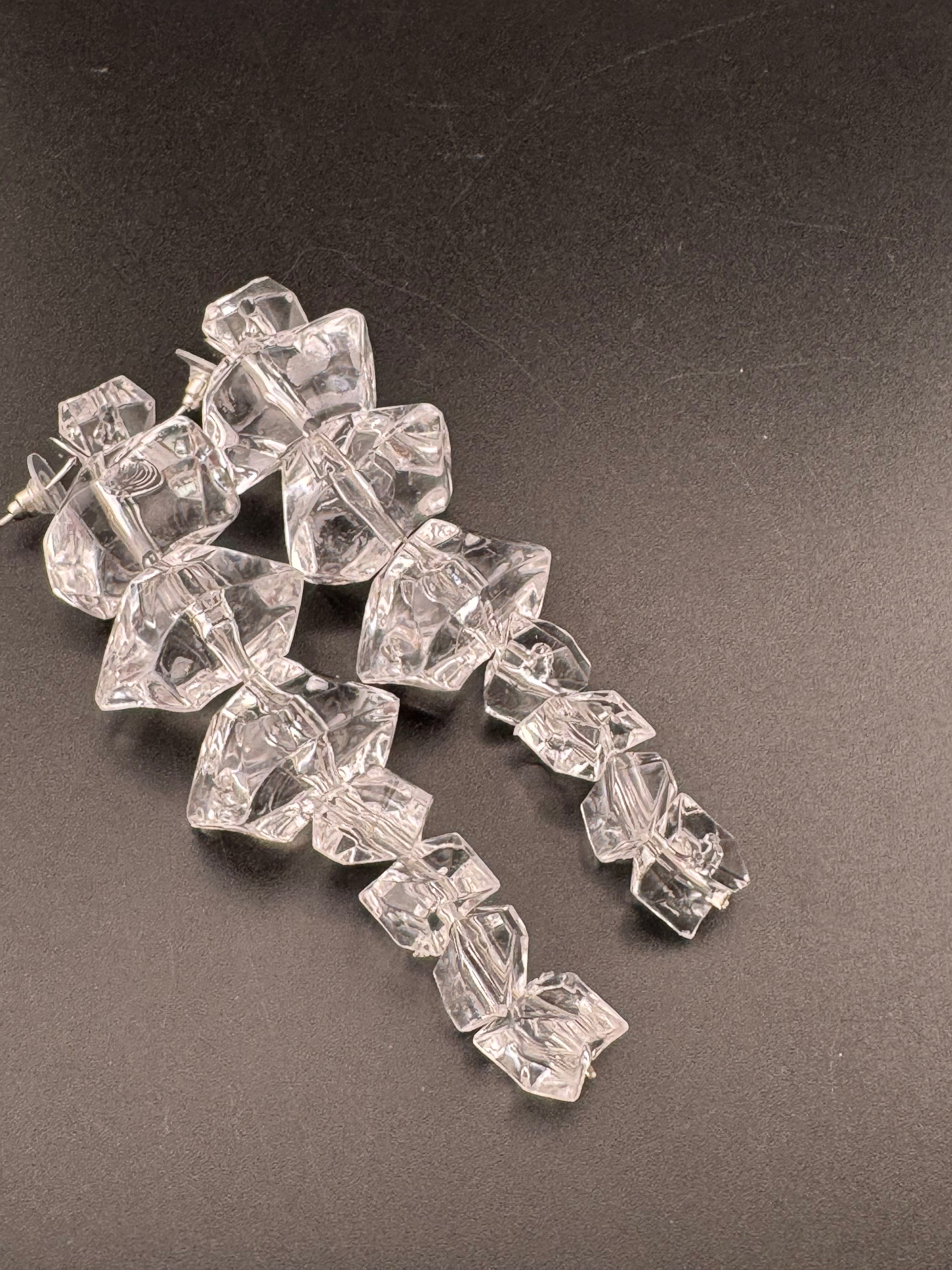 Crystal ice long drop glacier earrings