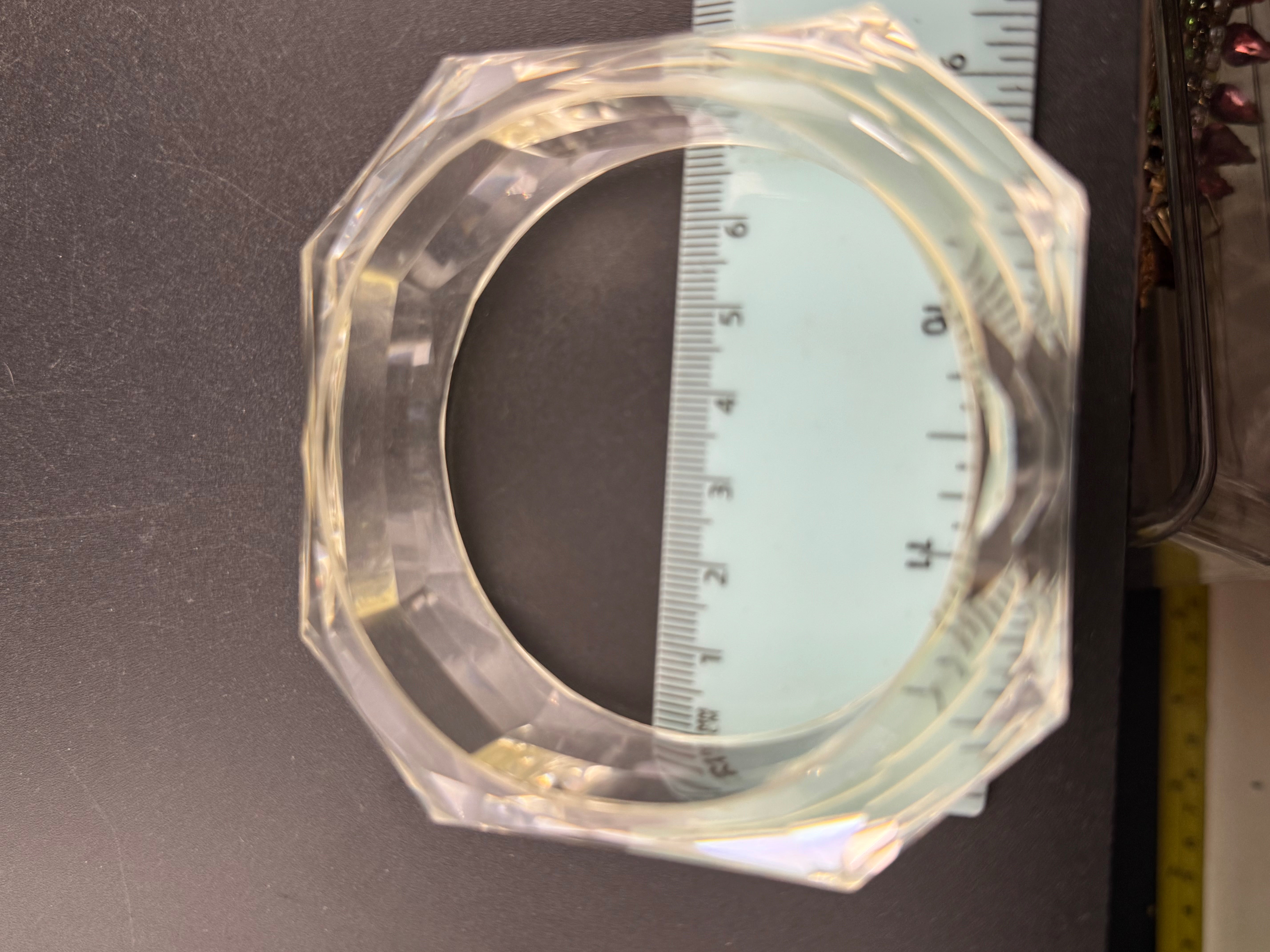 Chunky clear acrylic faceted wide fixed bangle