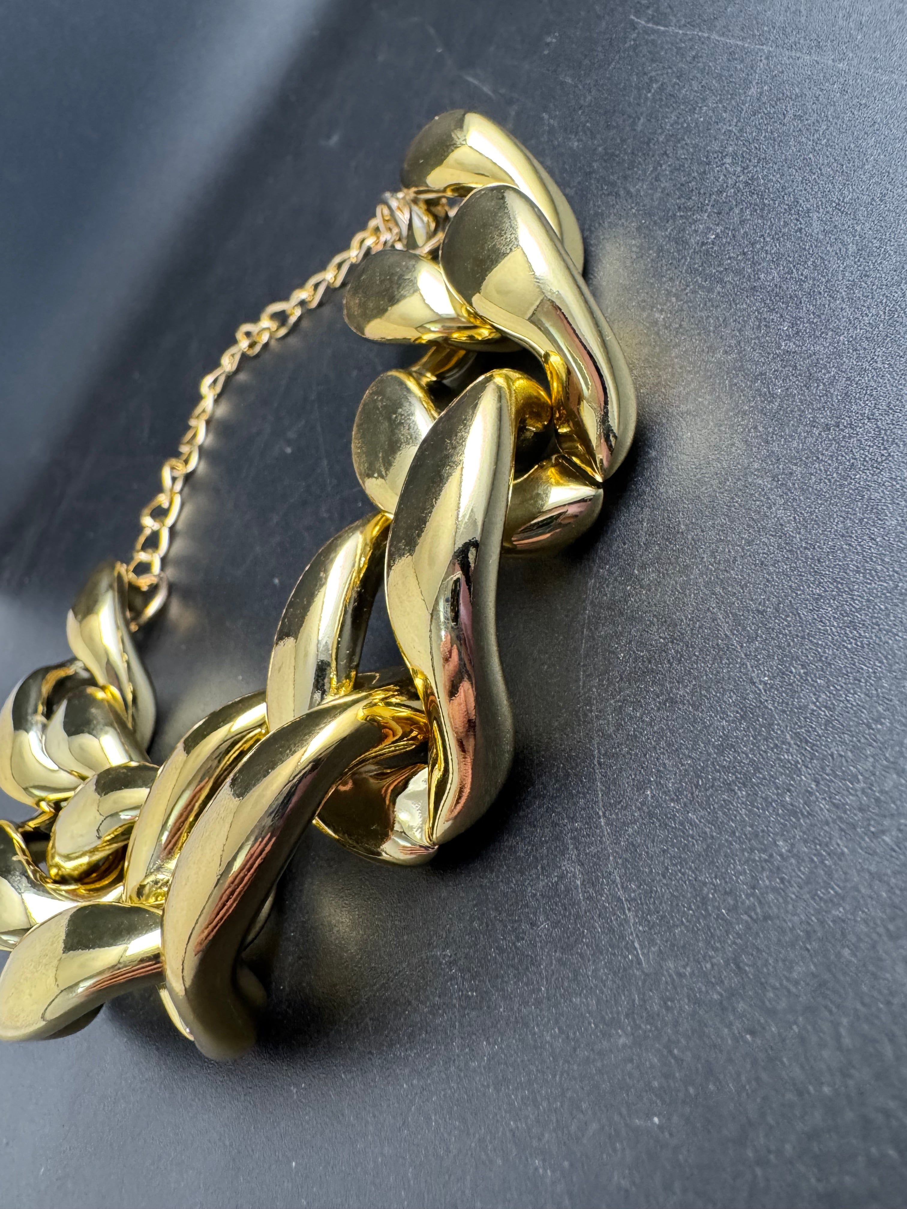 Chunky gold acrylic curb link choker necklace, oversized statement jewellery