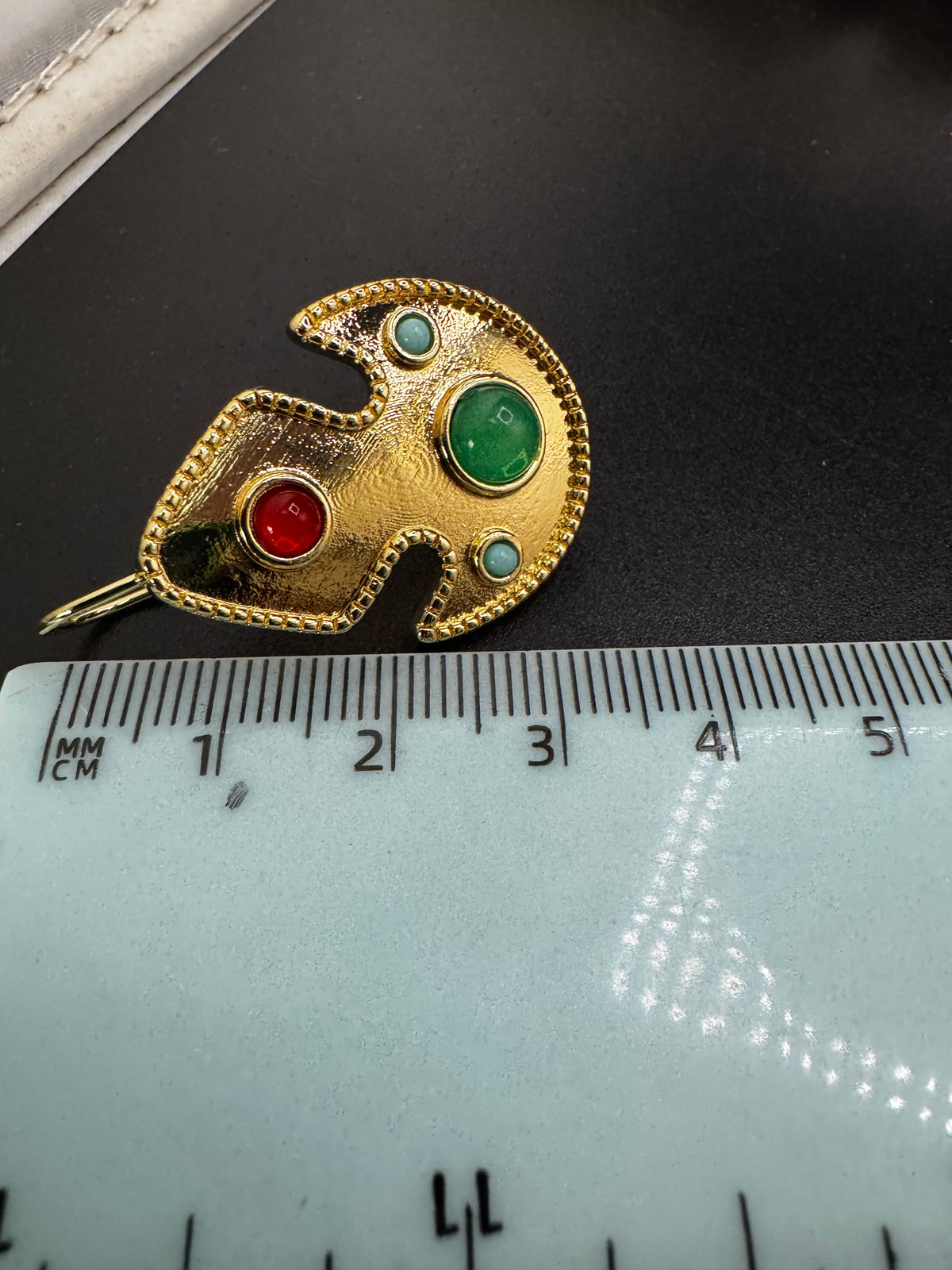 Etruscan style red and green cabochon drop earrings for pierced ears