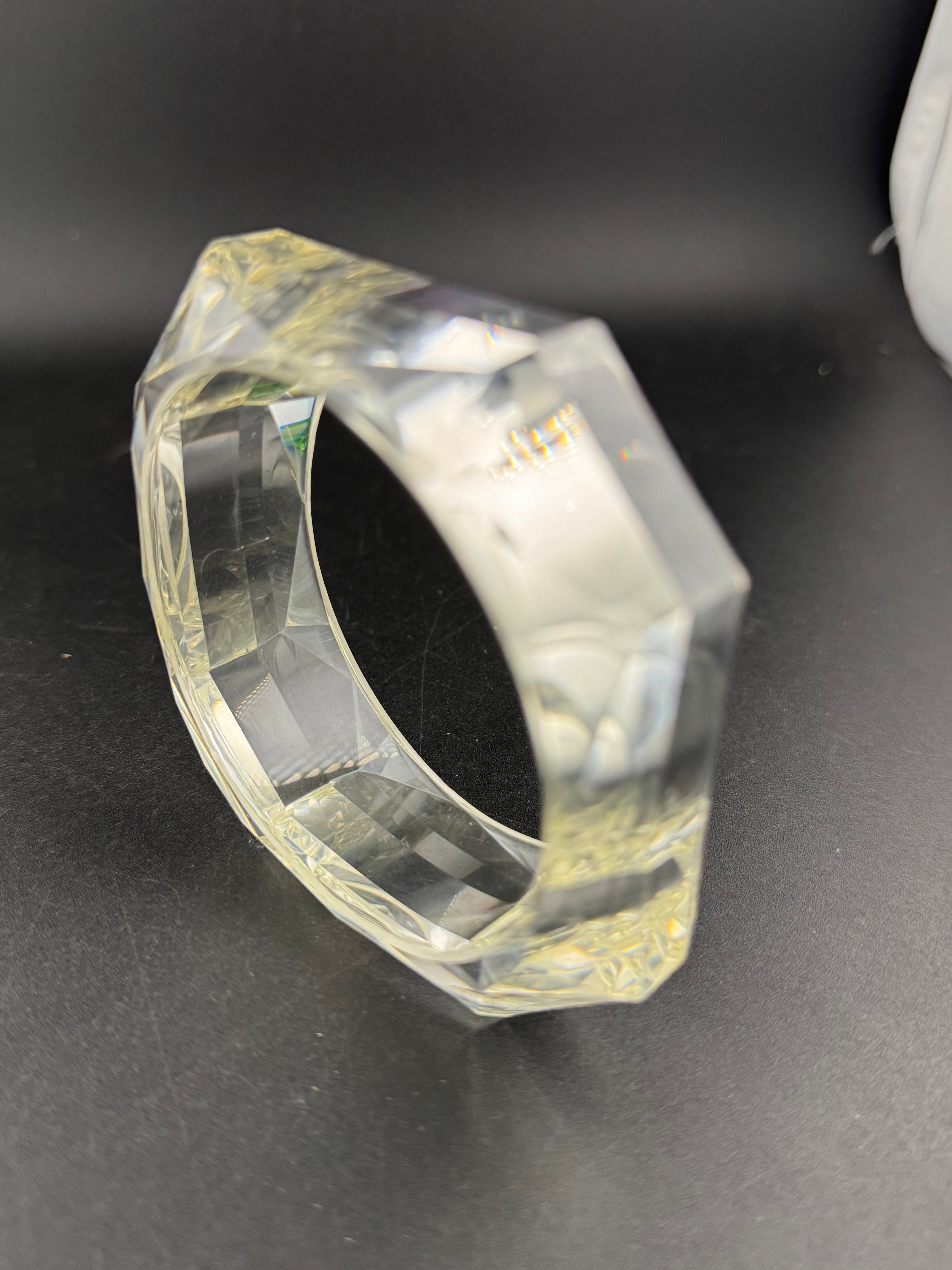 Chunky clear acrylic faceted wide fixed bangle