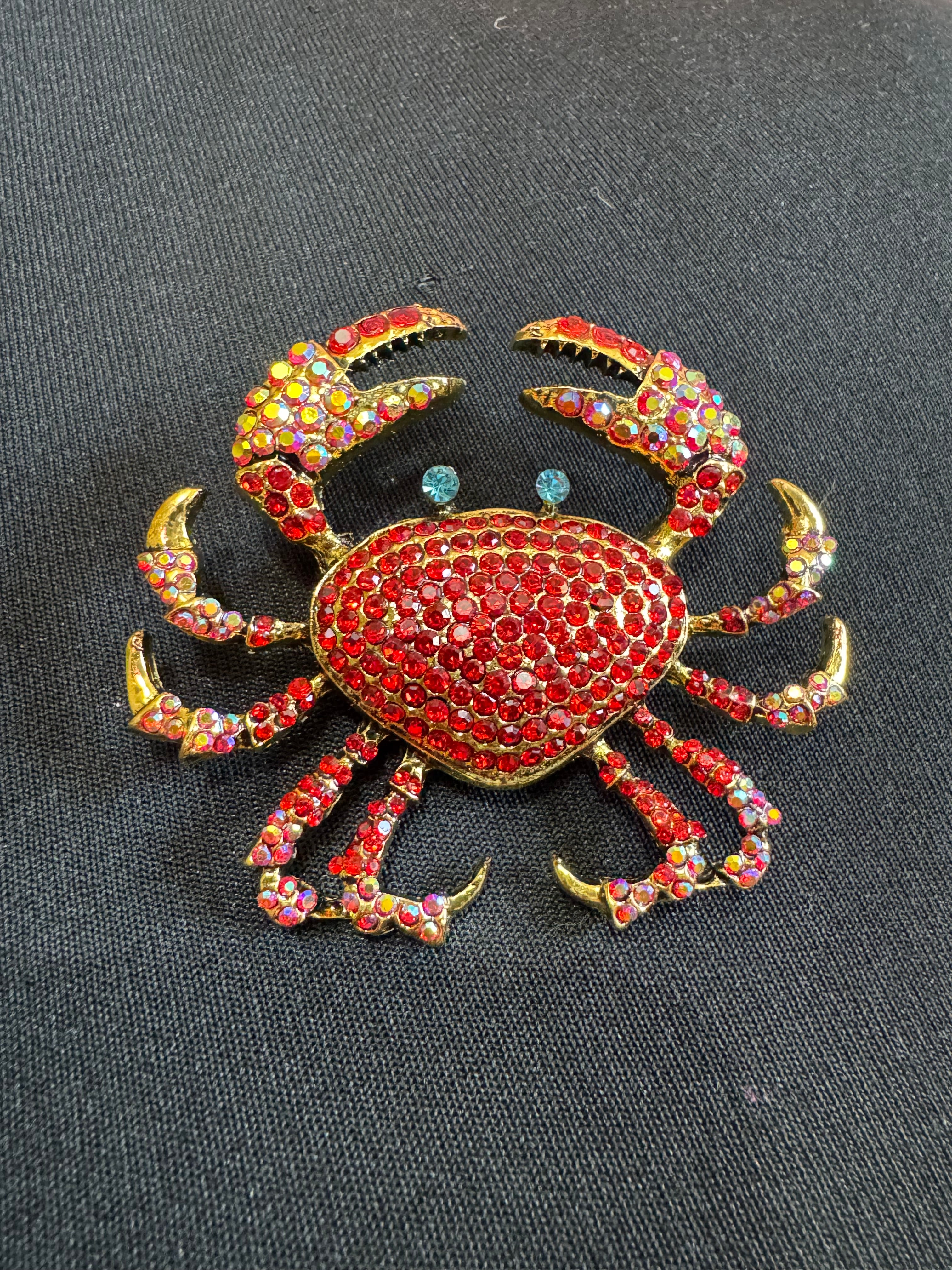 Large Red rhinestone crystal nautical crab brooch