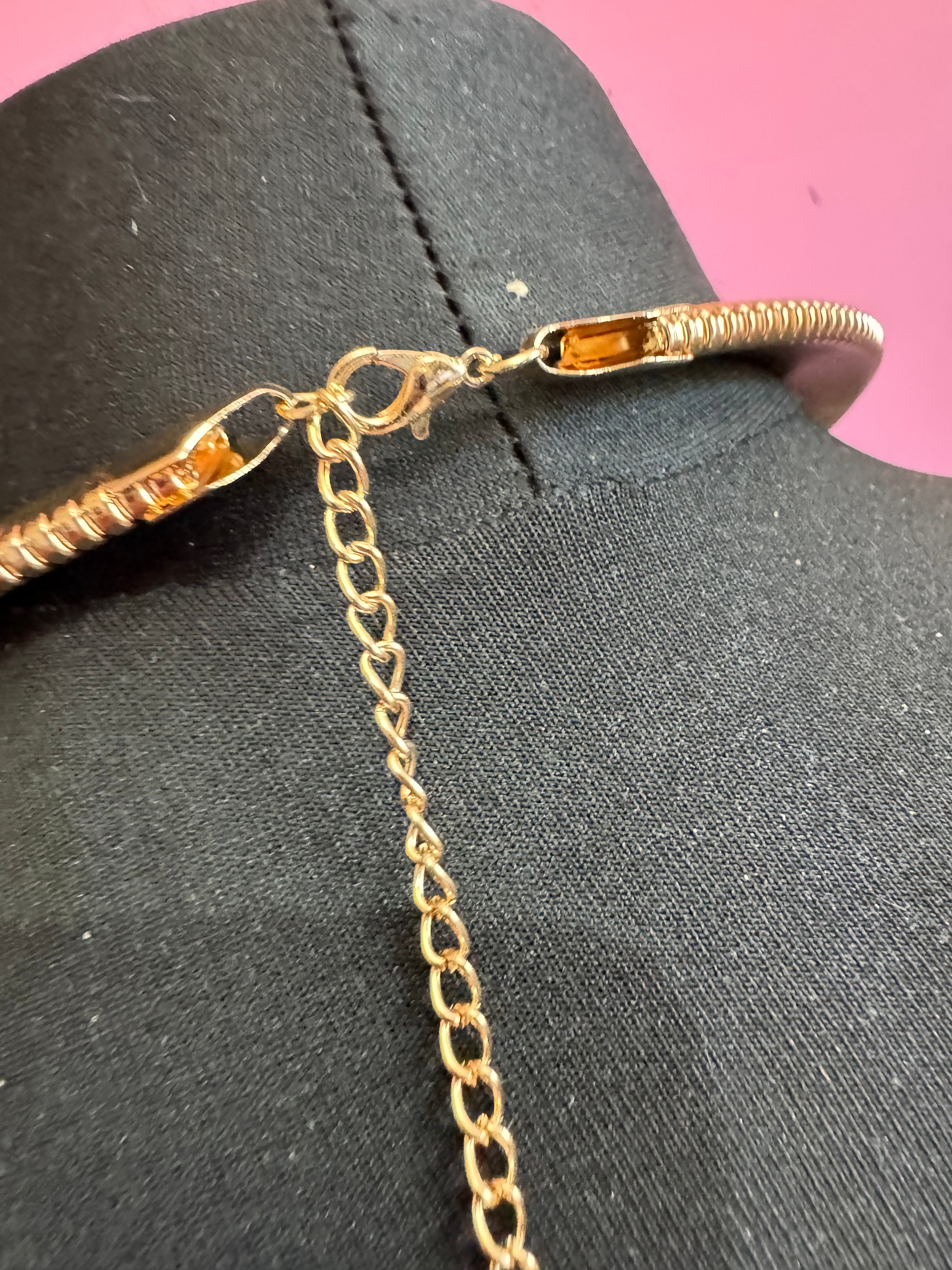 Gold wide omega choker necklace, classic fashion statement necklace