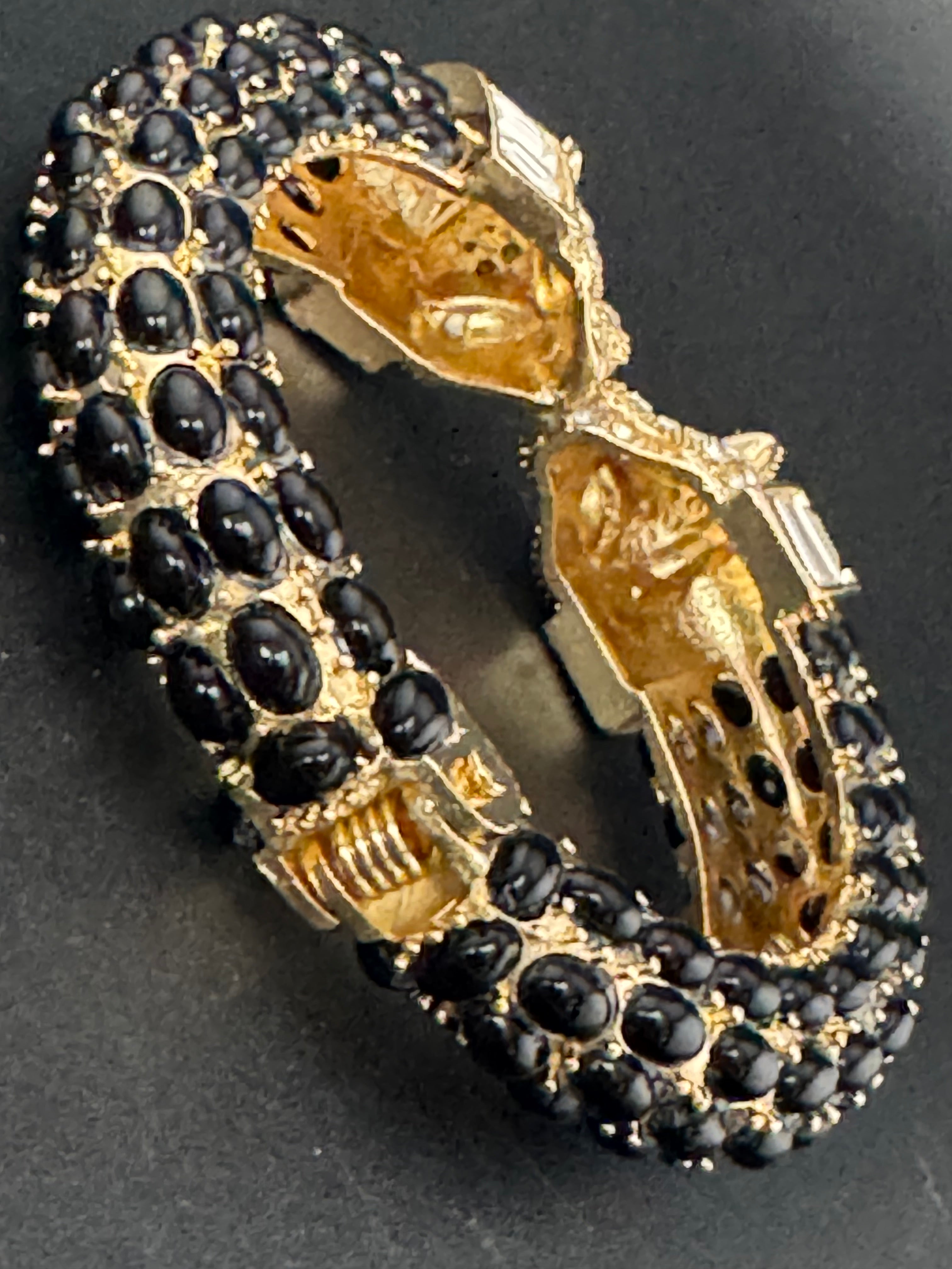 Classic black and gold Crystal Leopard clamper Bangle Animal Bracelets