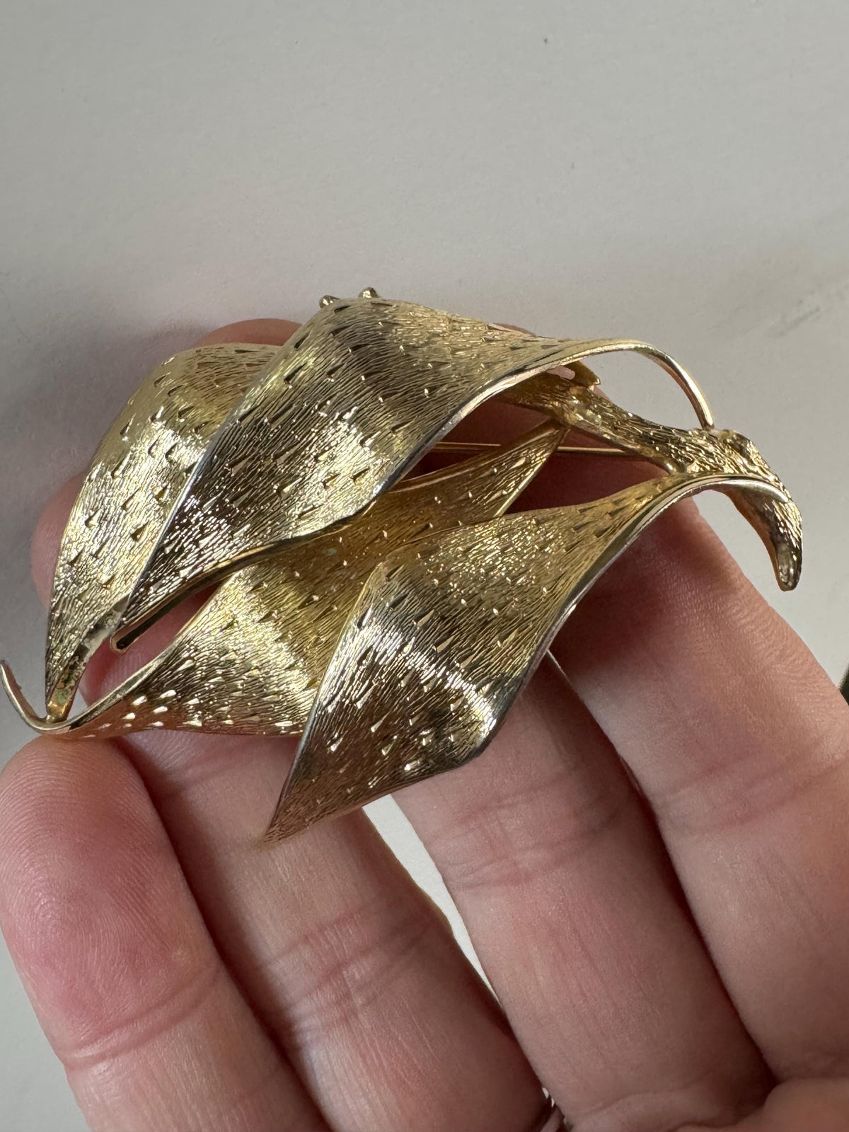 Vintage Grosse Brooch | 1962 Gold Plated Leaf Pin, Signed Jewelry