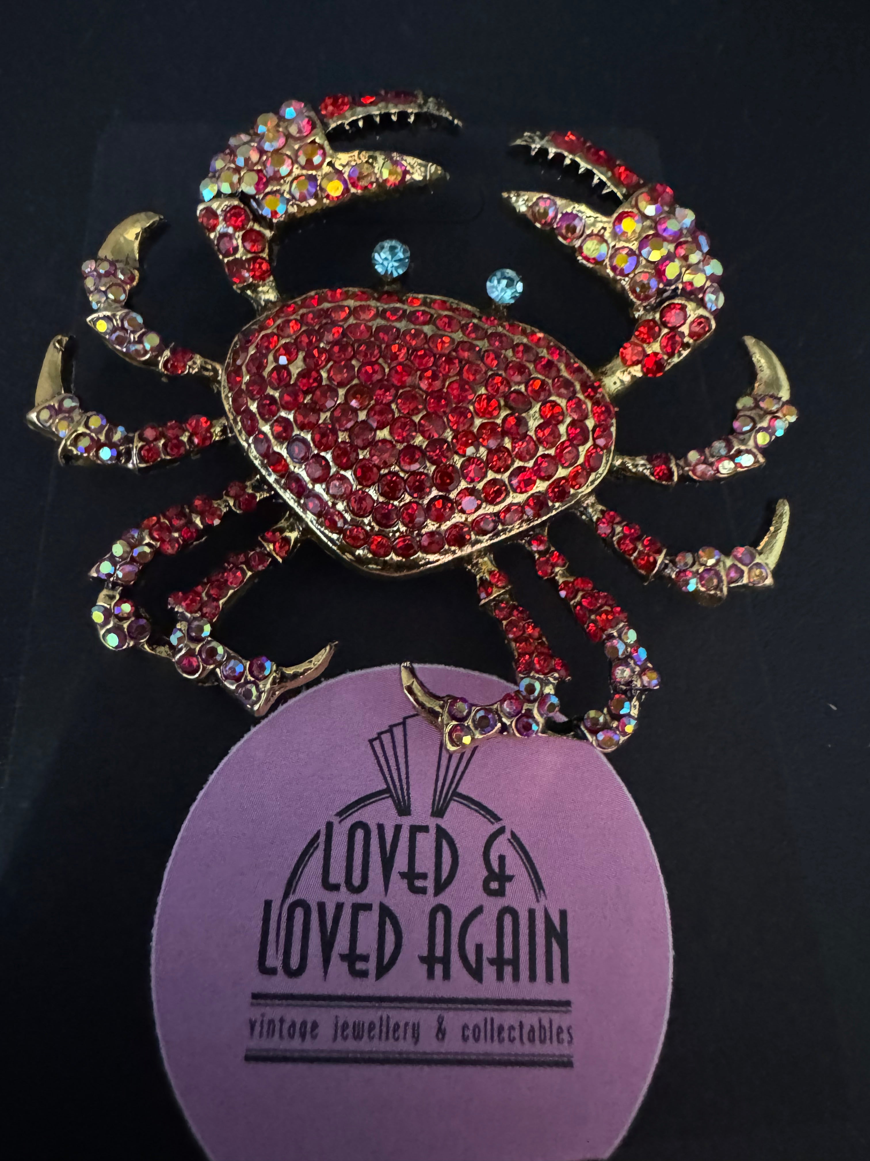 Large Red rhinestone crystal nautical crab brooch