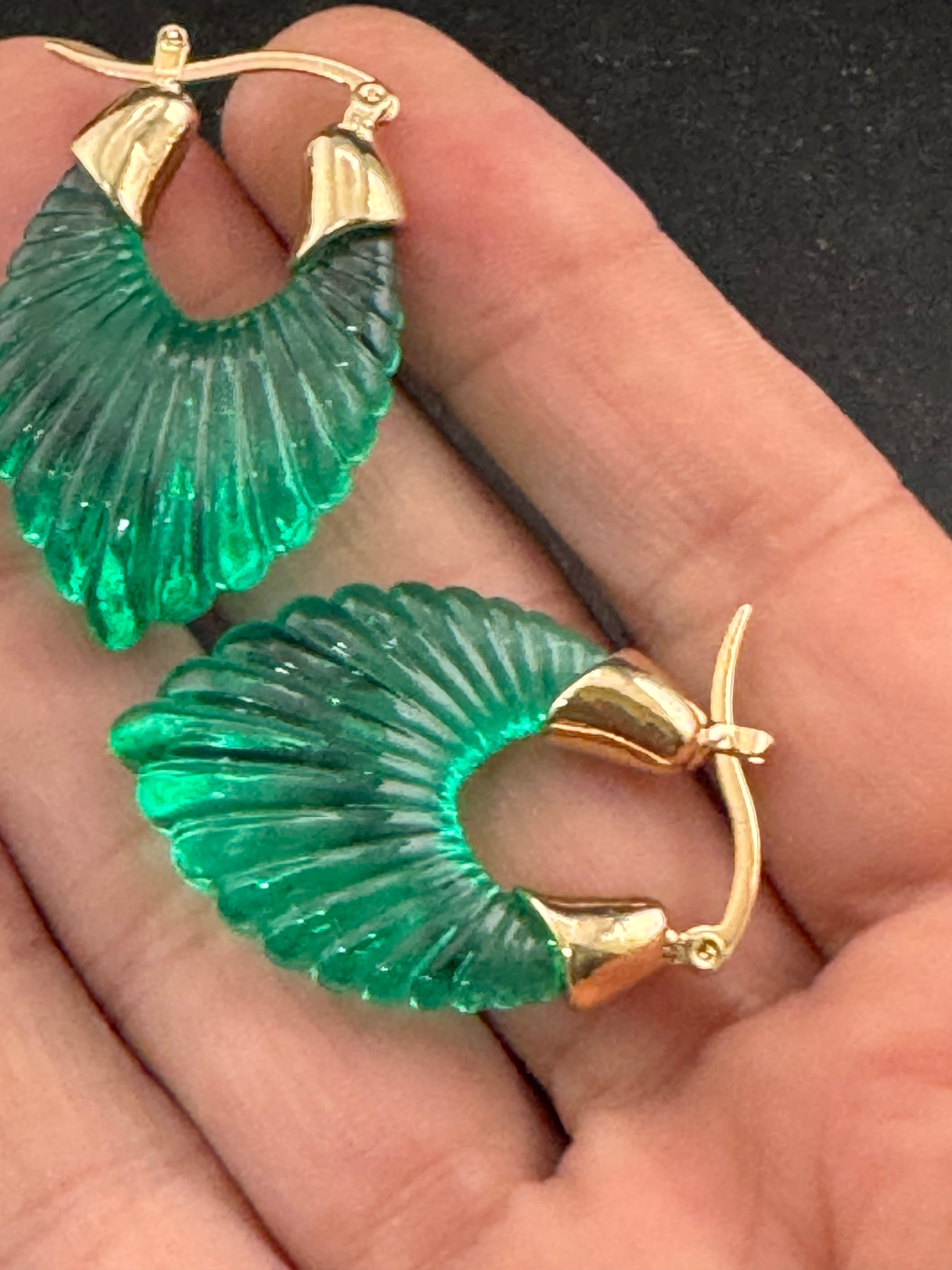 Emerald green clear acrylic gold tone pierced drop earrings