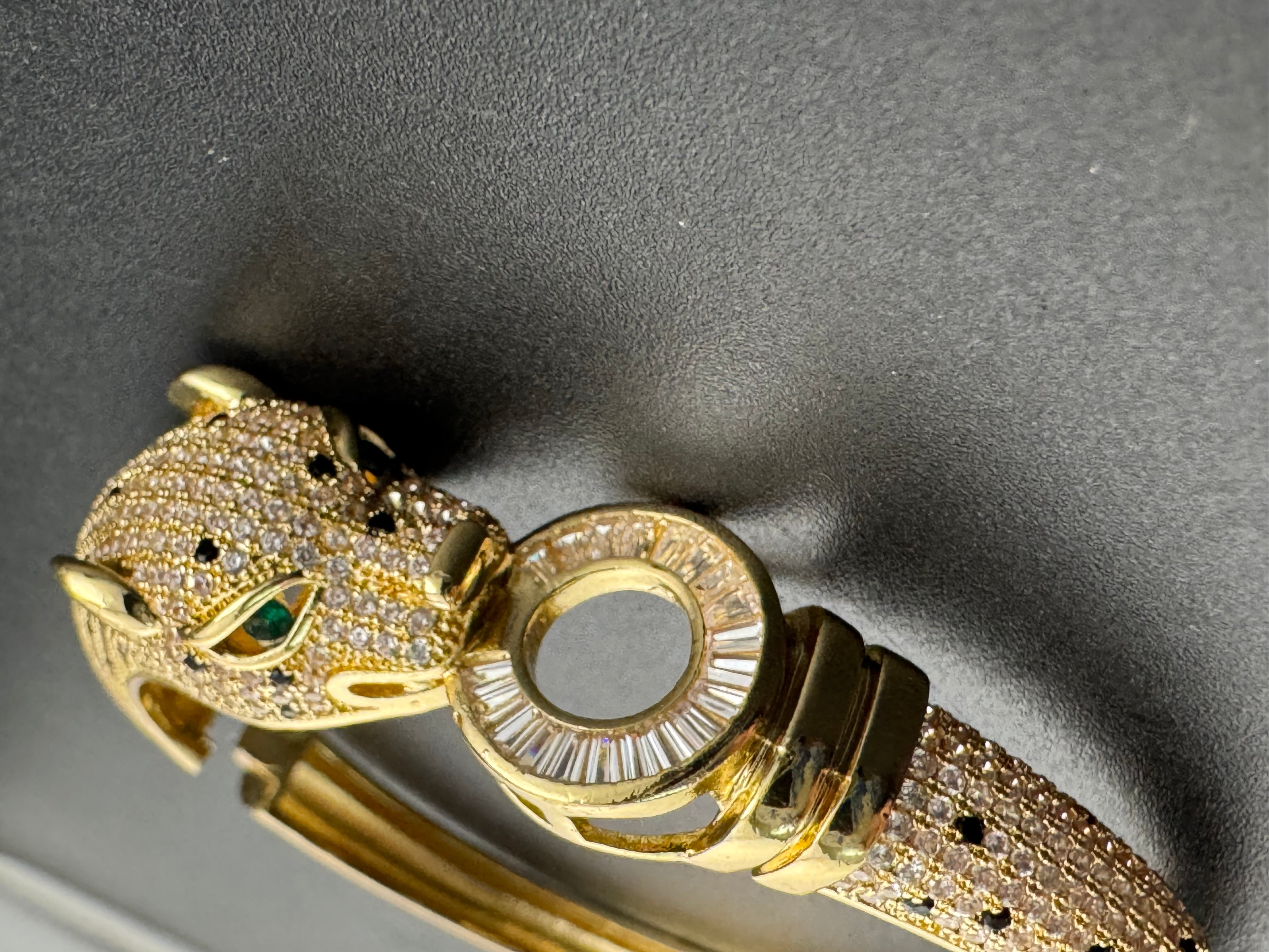 Classic big cat gold baguette rhinestone Crystal Leopard clamper Bangle Animal Bracelets