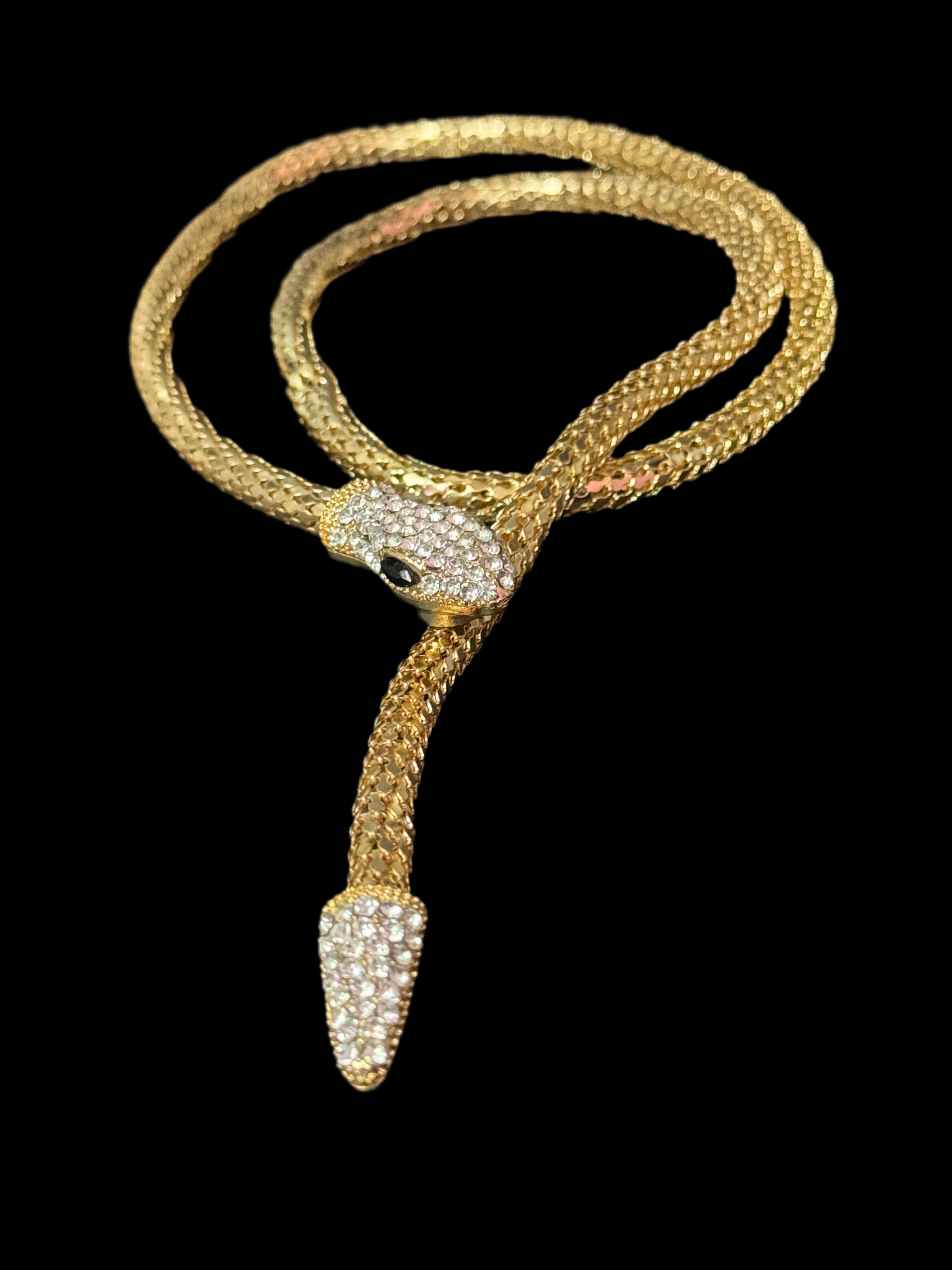 Gold tone mesh bendy wrap round magnetic snake choker collar necklace