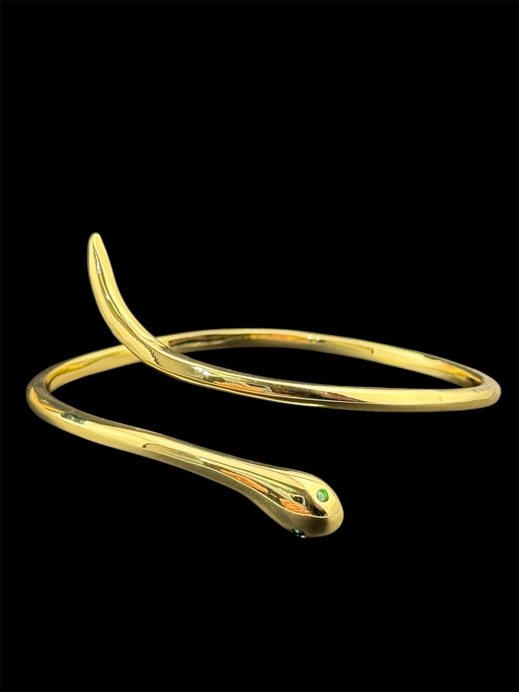 High end Gold plated wrap snake bangle bracelet with emerald eyes