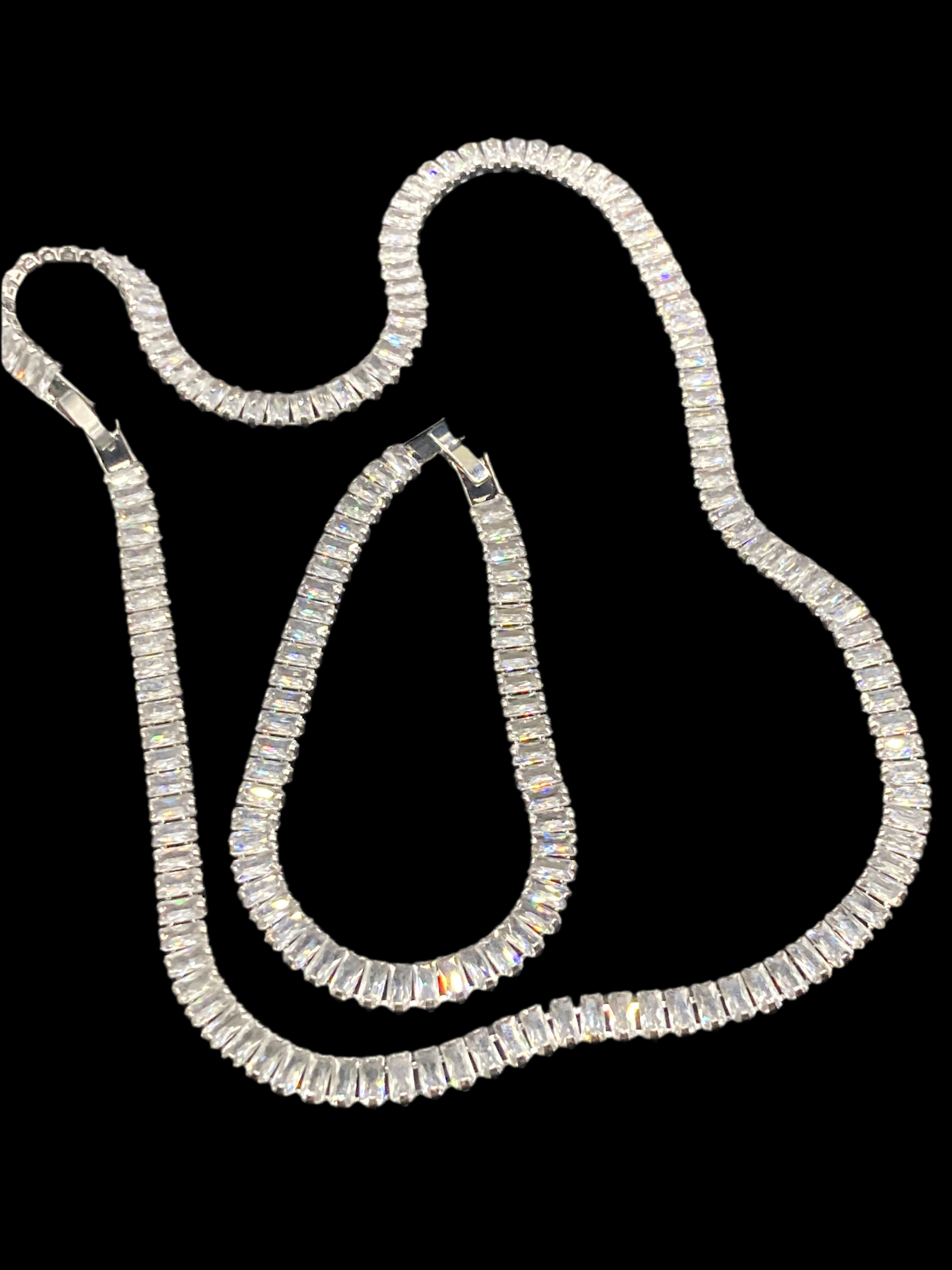 High End clear CZ necklace baguette Crystal diamanté White gold plated