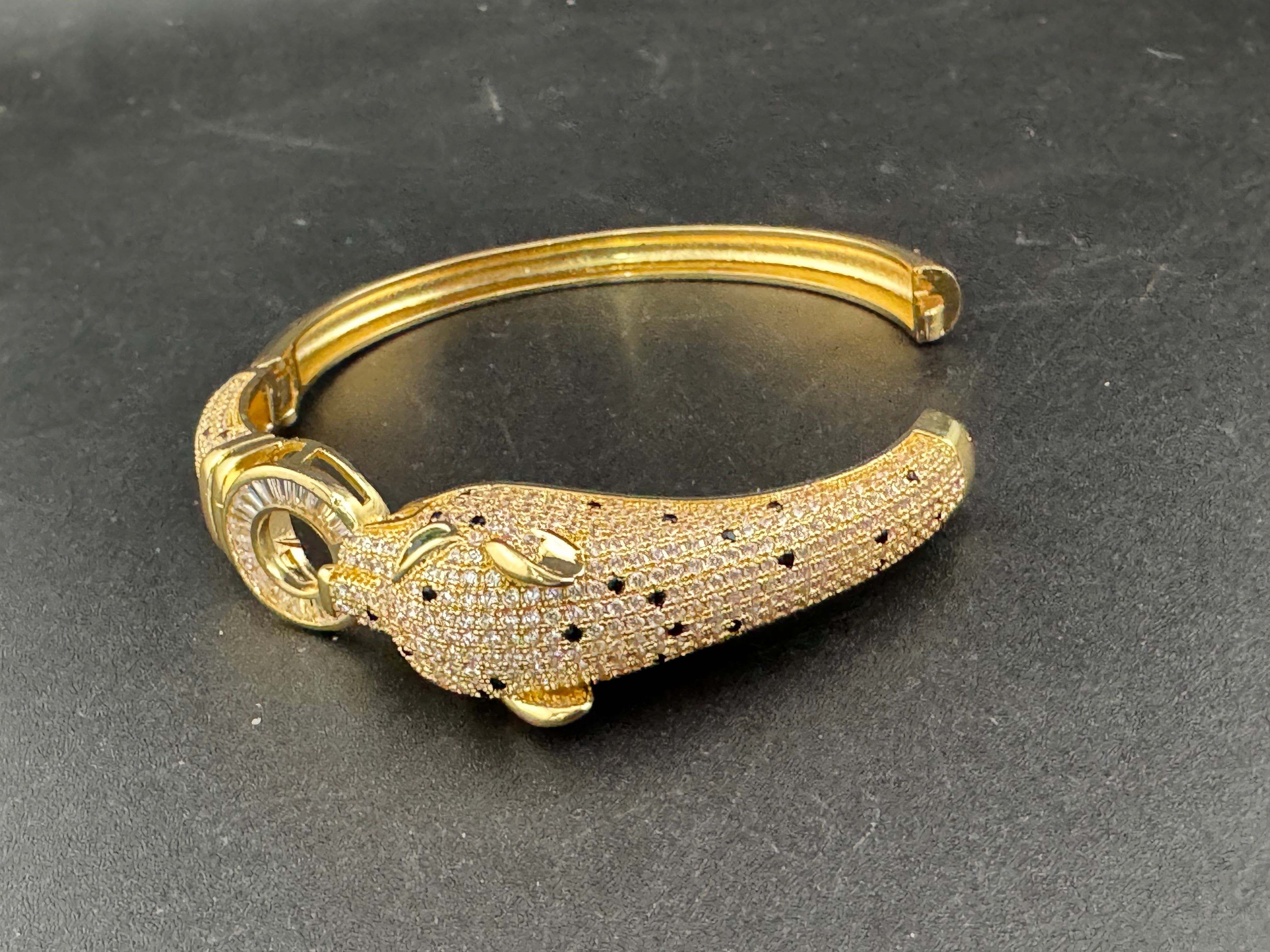 Classic big cat gold baguette rhinestone Crystal Leopard clamper Bangle Animal Bracelets