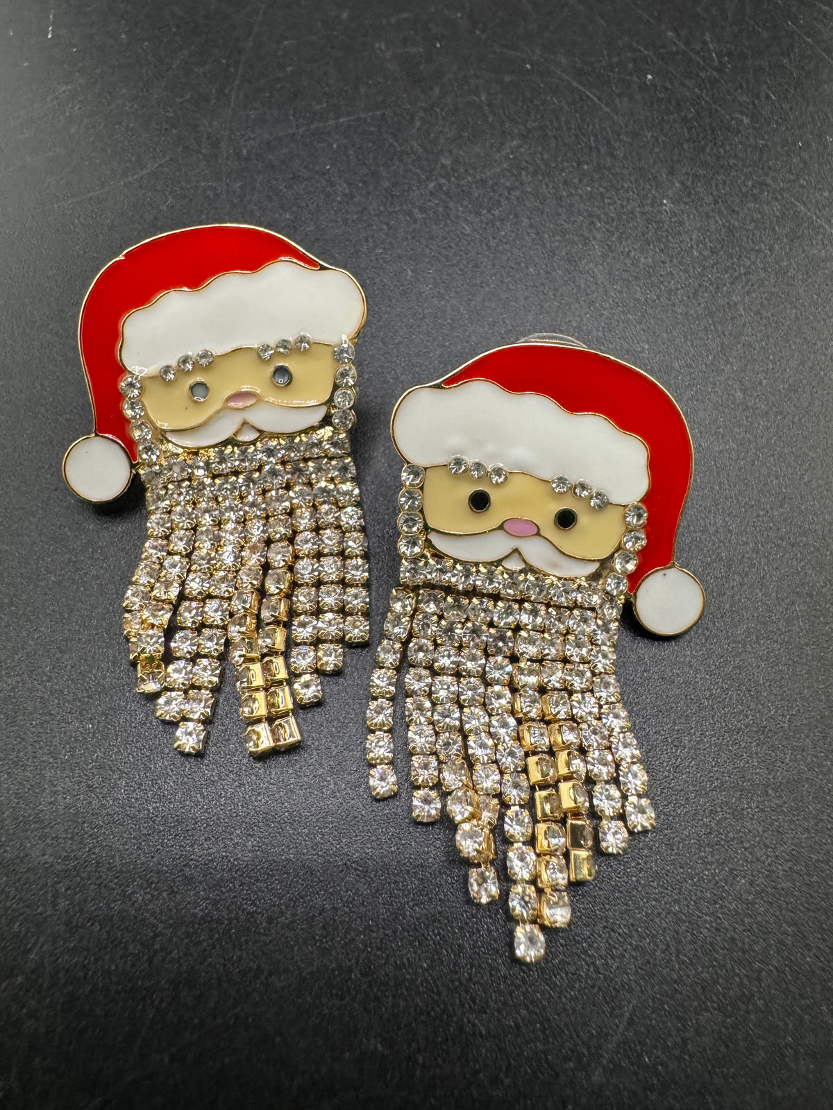 Sparkly rhinestone Father Christmas Santa Claus earrings
