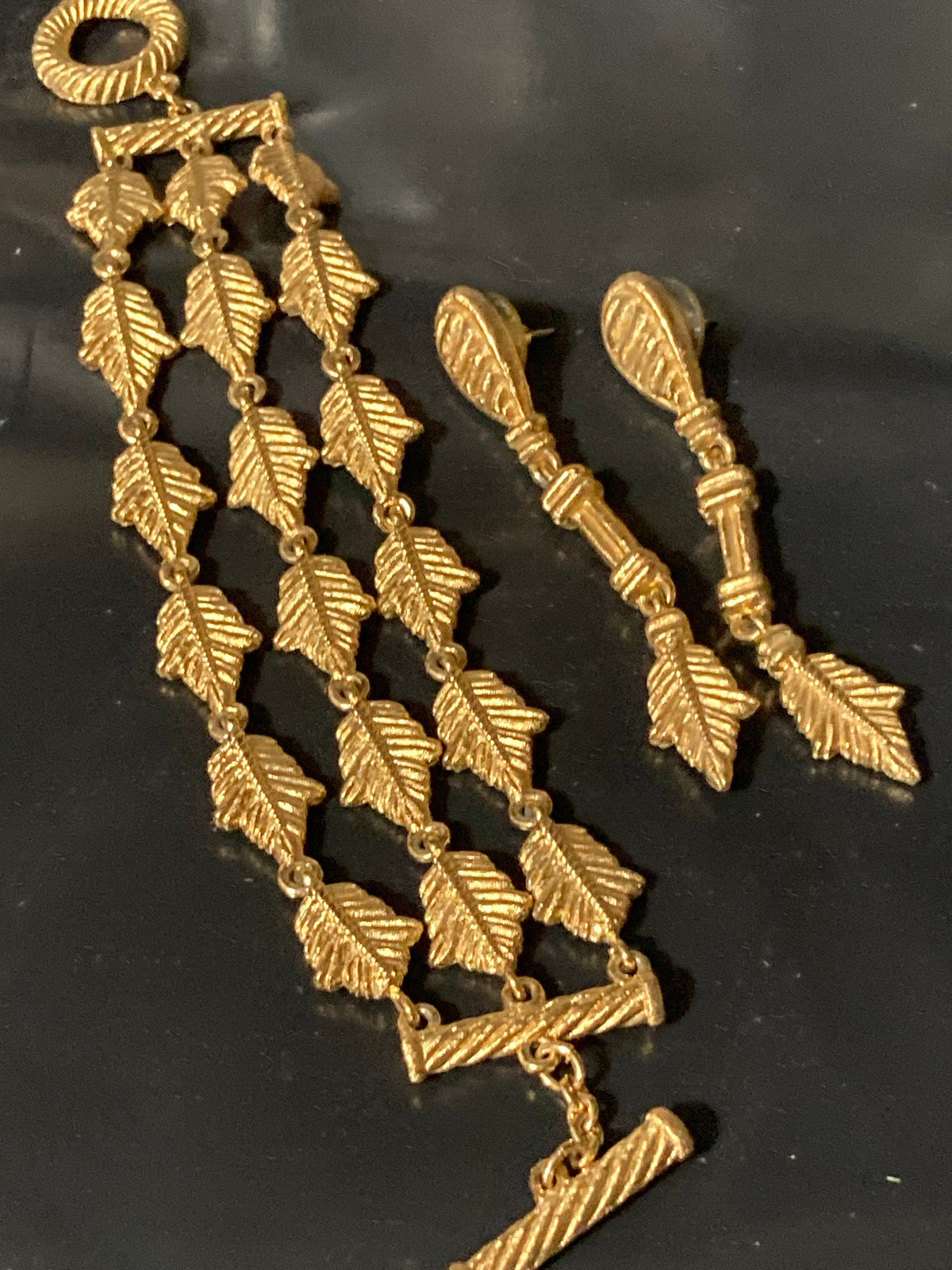 Vintage Givenchy Jewellery Set, Leaf Bracelet, Pierced Drops