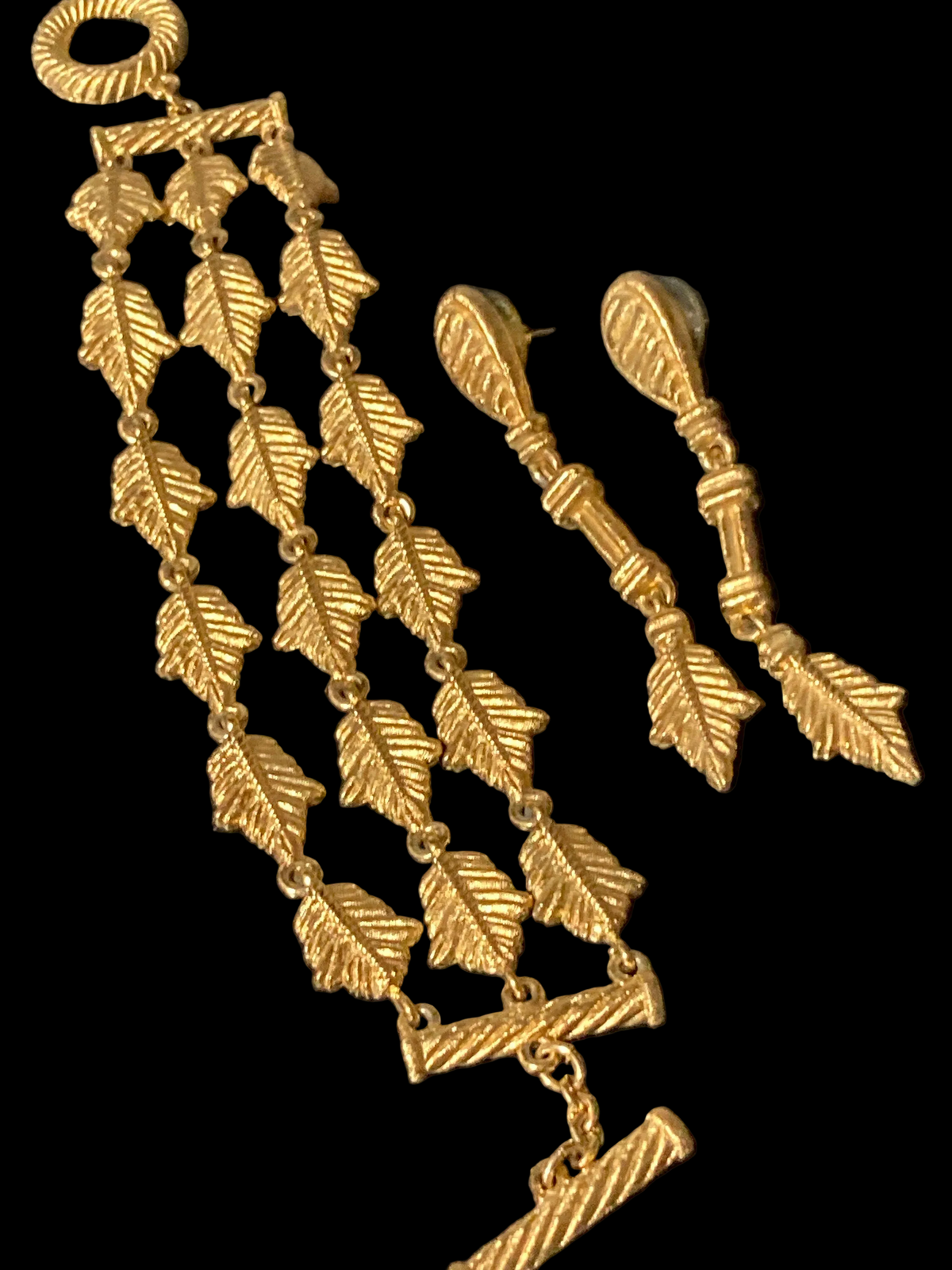 Vintage Givenchy Jewellery Set, Leaf Bracelet, Pierced Drops
