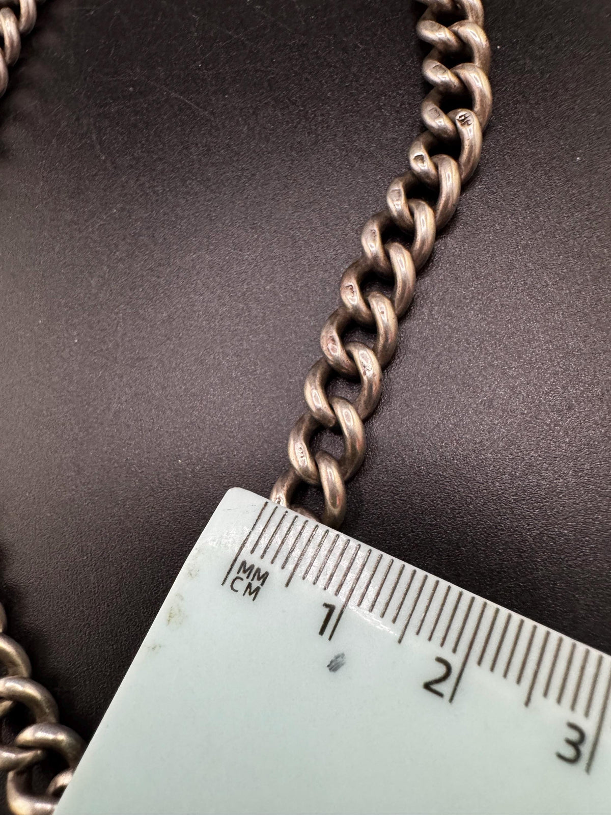 Antique Silver Albert Chain, 925 Sterling Double Watch Chain 41Cm