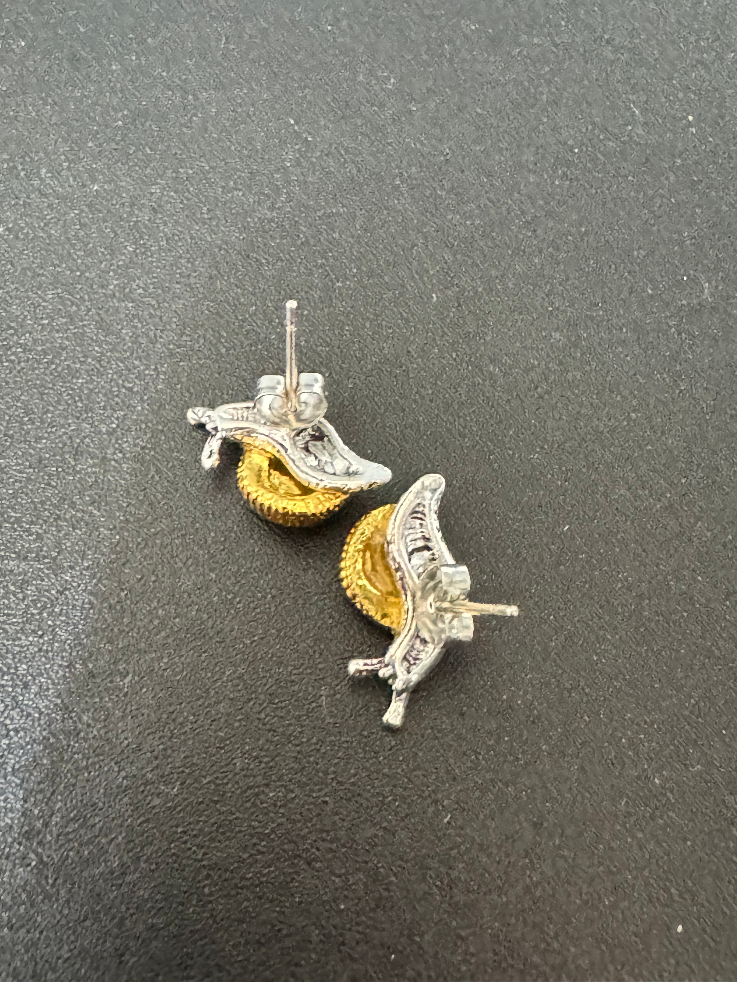 Small cute snail stud earrings for pierced ears gold and silver tone