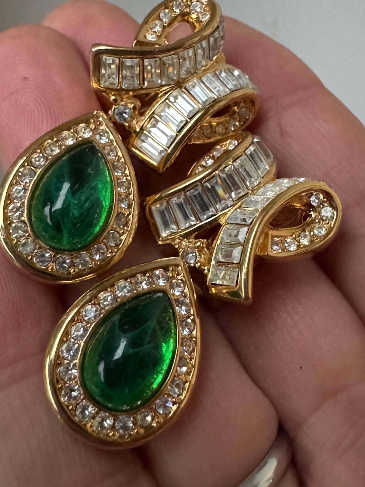 Vintage Dior Clip Earrings, Green Gripoix, Gold Tone, Signed Dior